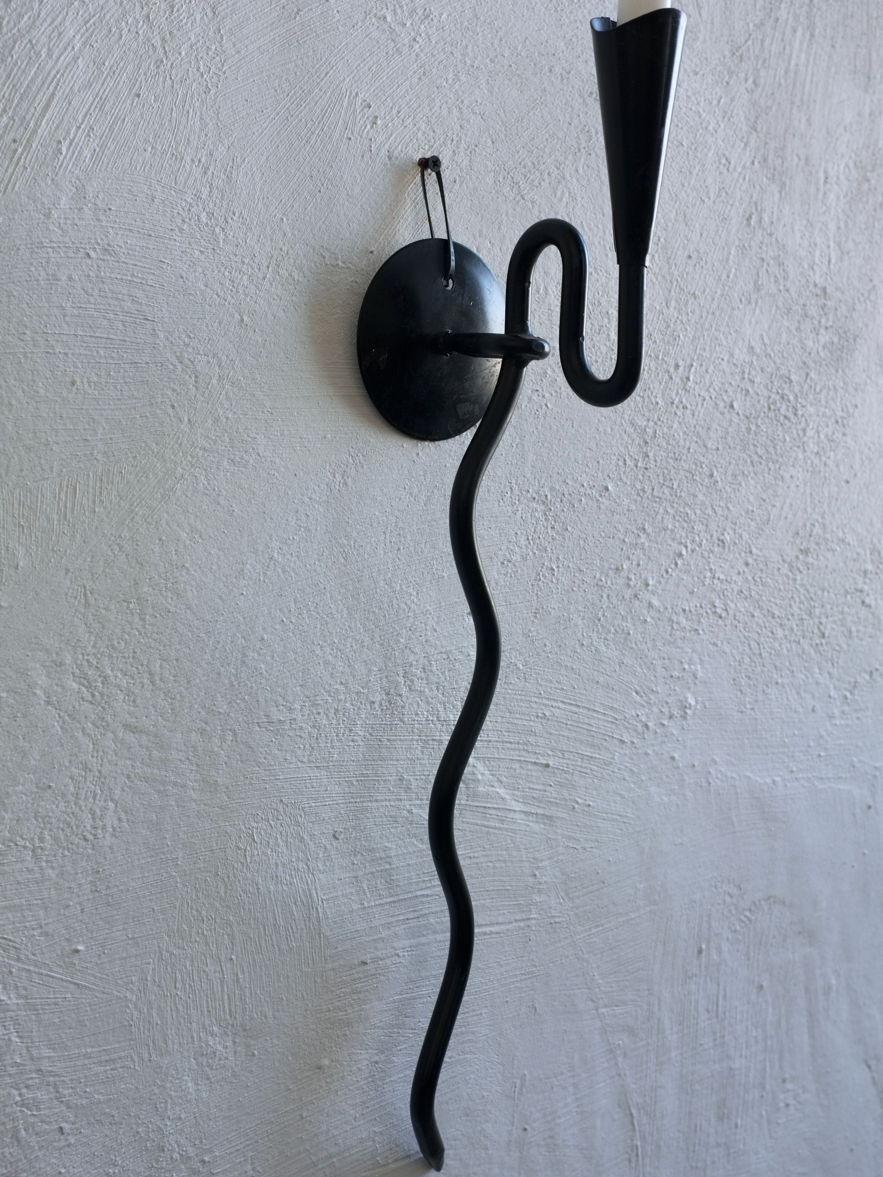 Brutalist Black Snake Wall Sconce Candle Holder, 1960s