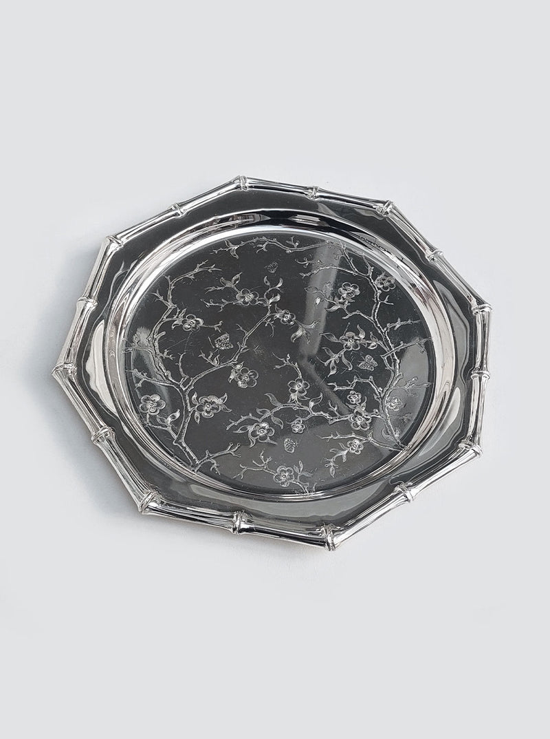 Beautiful and elegant silver plated bamboo tray with intricate design details