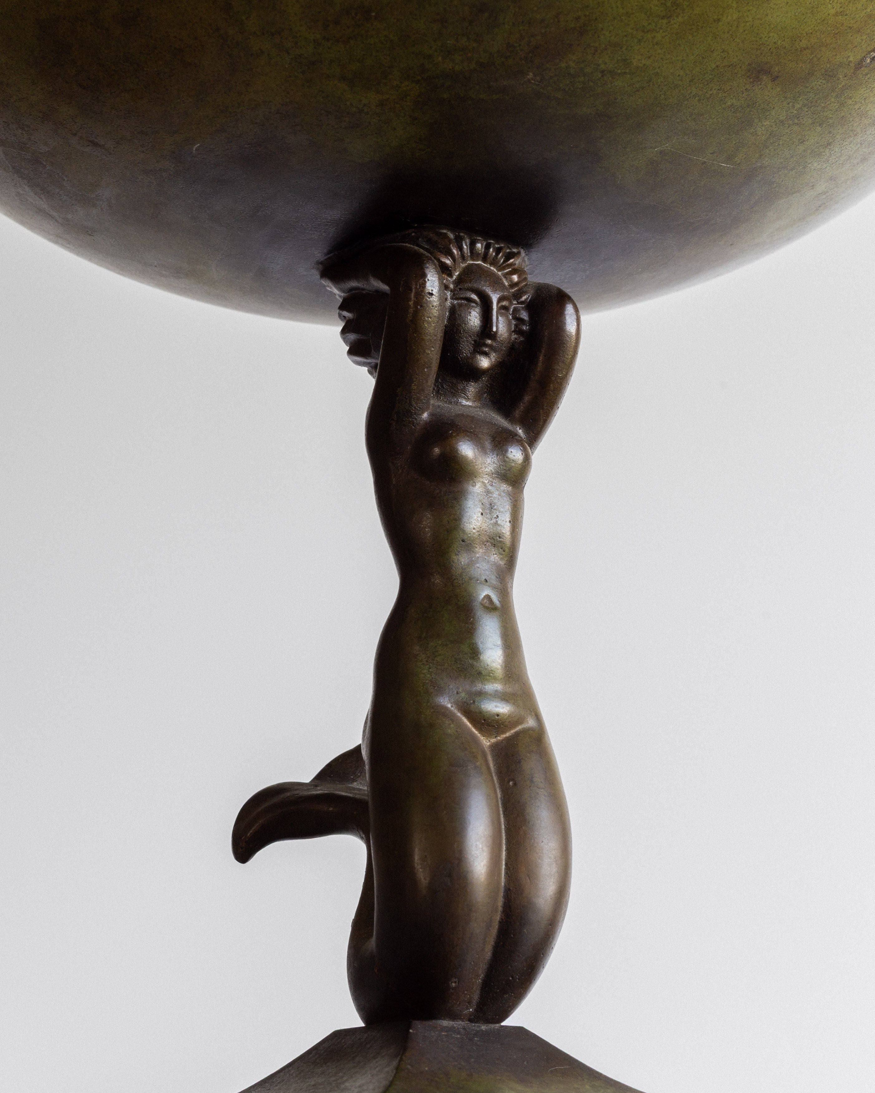 Swedish Art Deco Bronze Bowl with Mermaid, 1930s