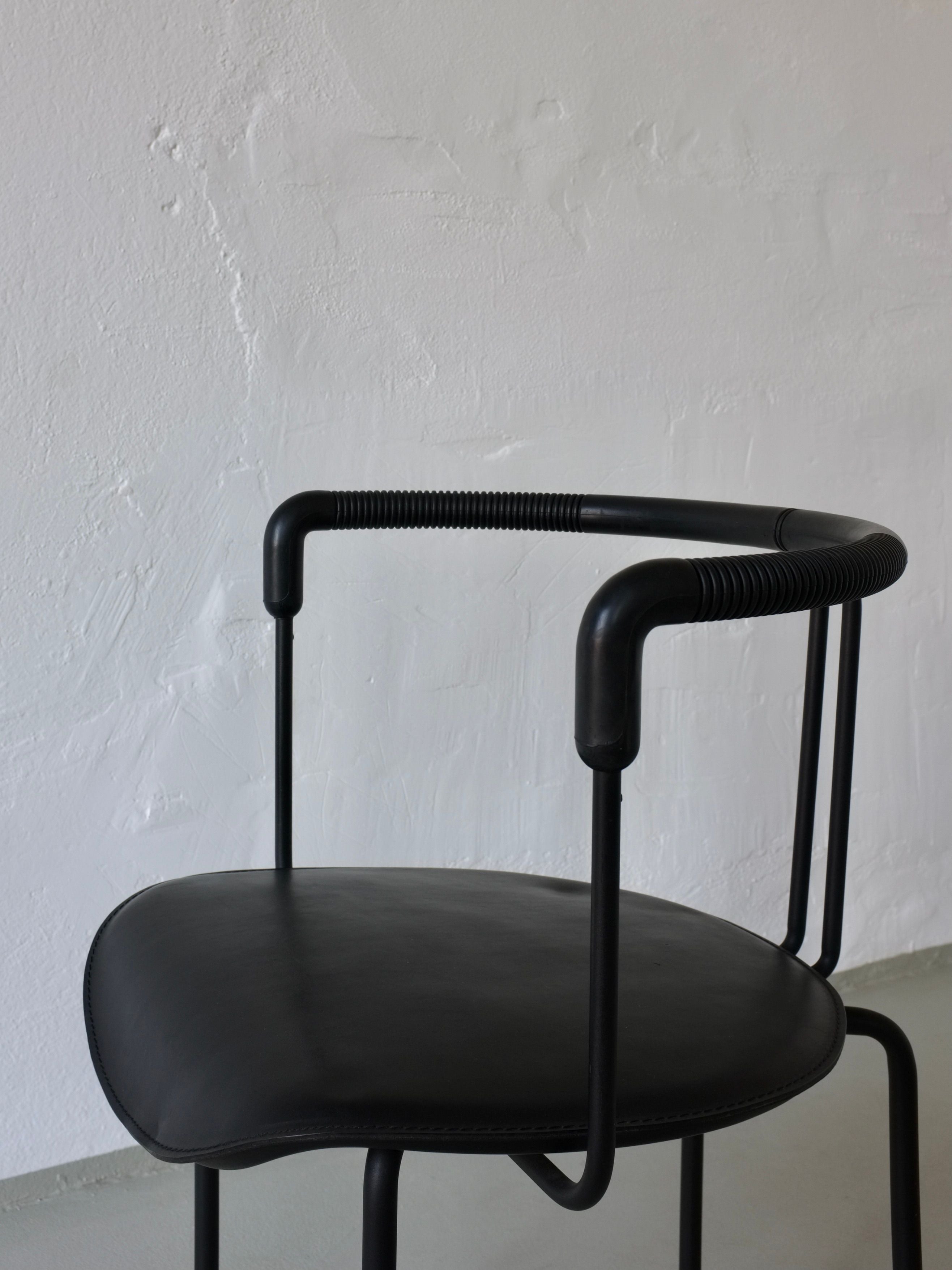 4 Postmodern Black Leather Armchairs from Cidue, Italy, 1990s