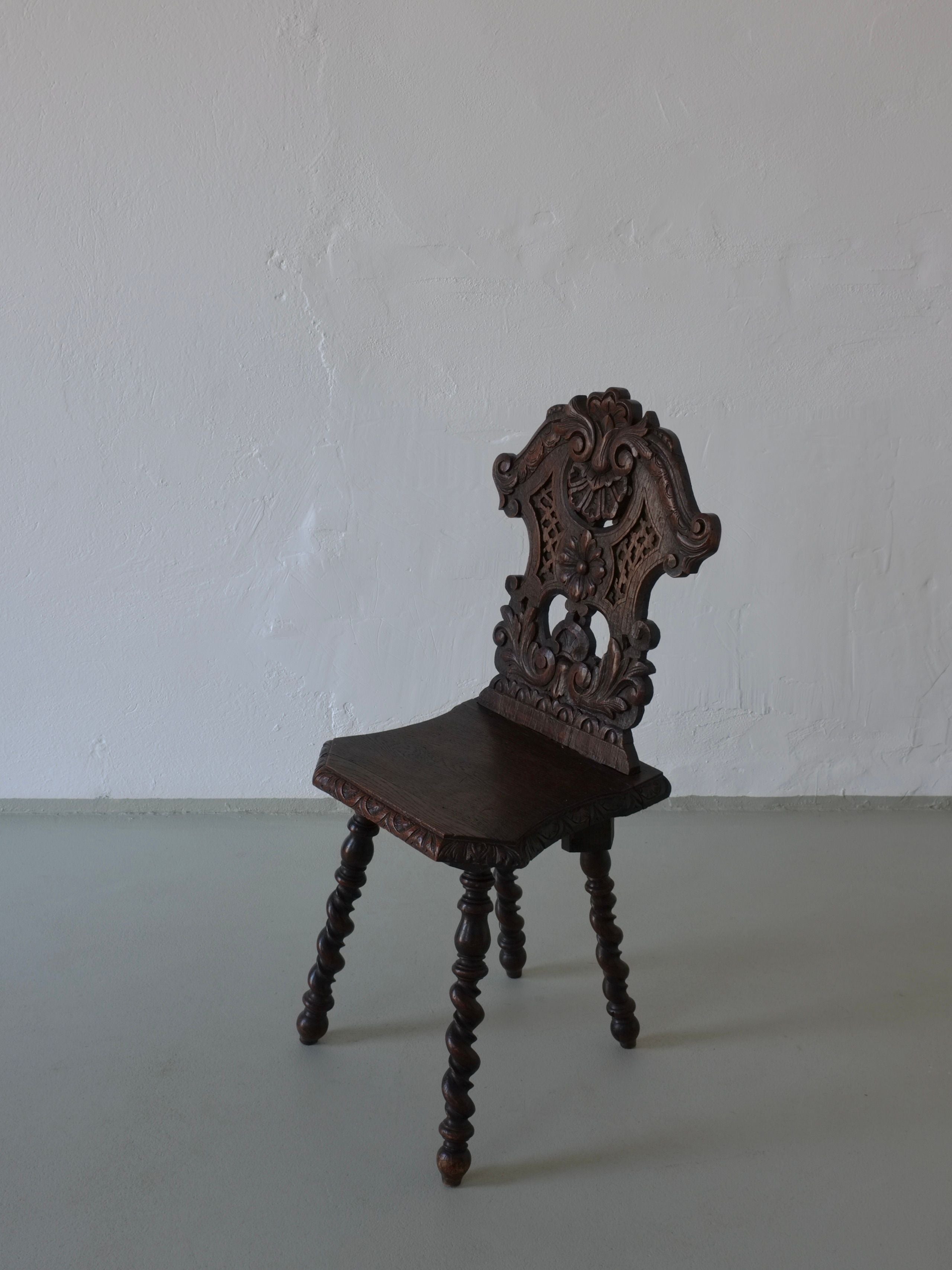 Hand-Carved Dark Oak Chair, 1900s