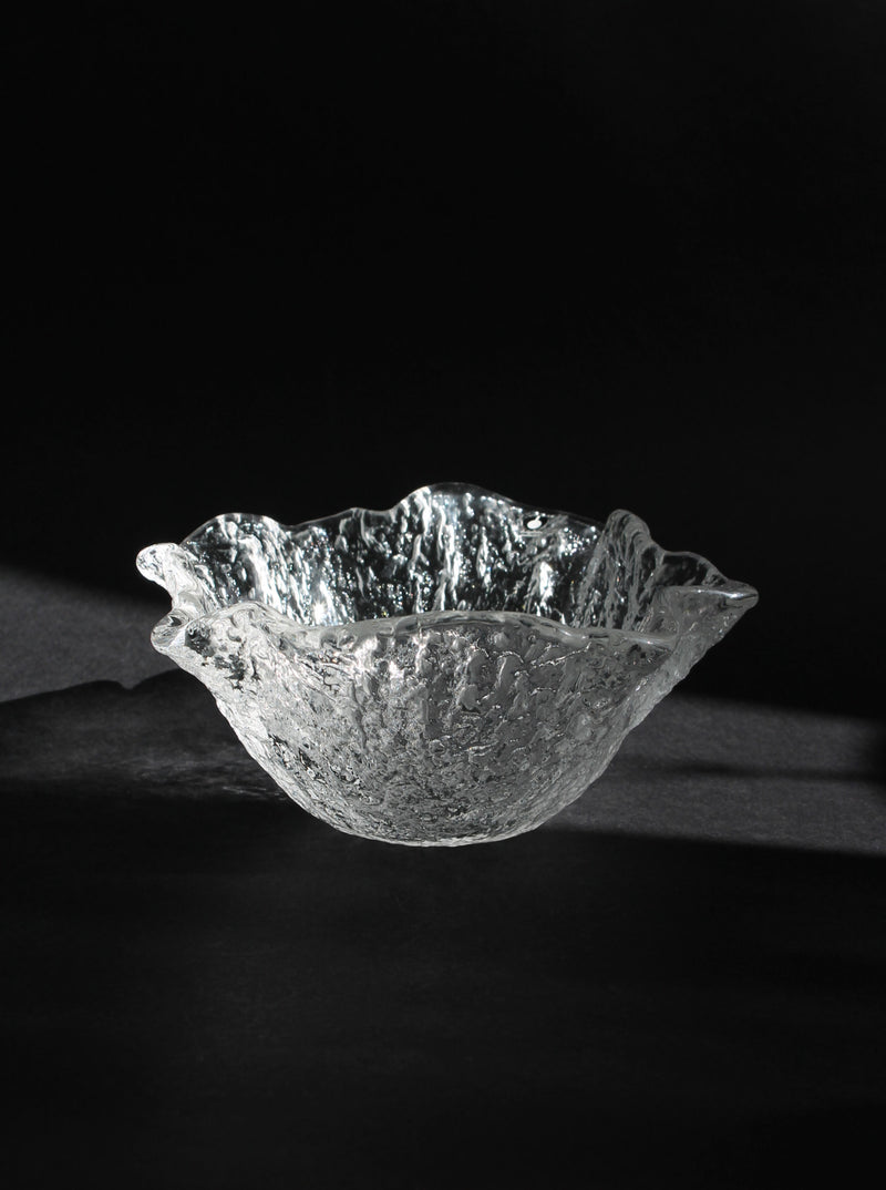 Clear crystal textured bowl with organic ruffled rim by Uno Westerberg