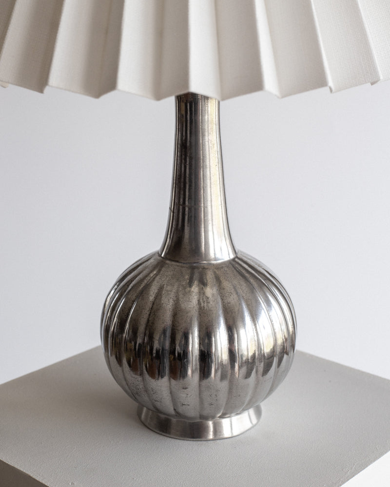 Art Deco pewter lamp base with fluted ribbed design detail