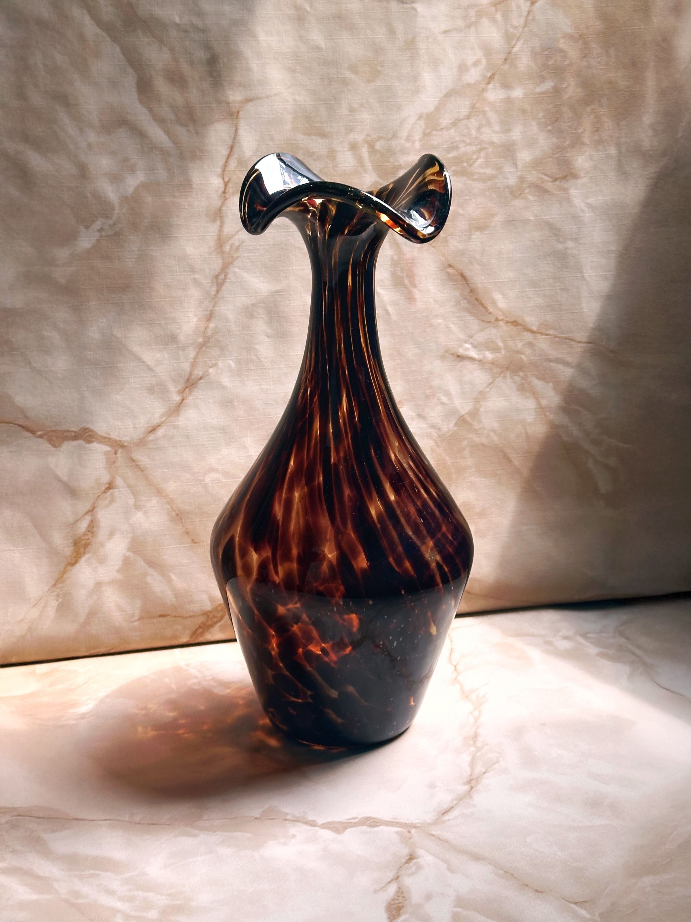 Grand vase Murano tortue avec bord ondulé - années 1960