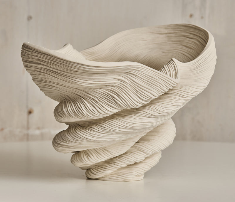 Sculptural Flutter ceramic vase with flowing twisted ridged design