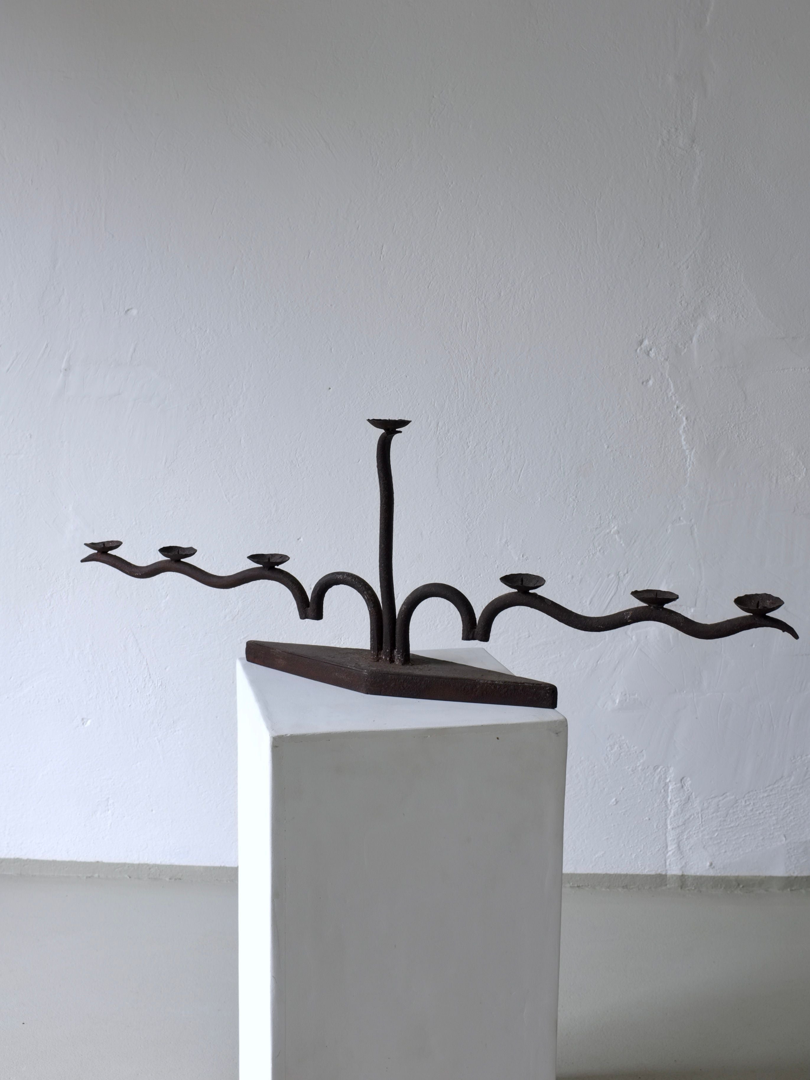 Large Brutalist Wrought Iron Candelabra, 1960s