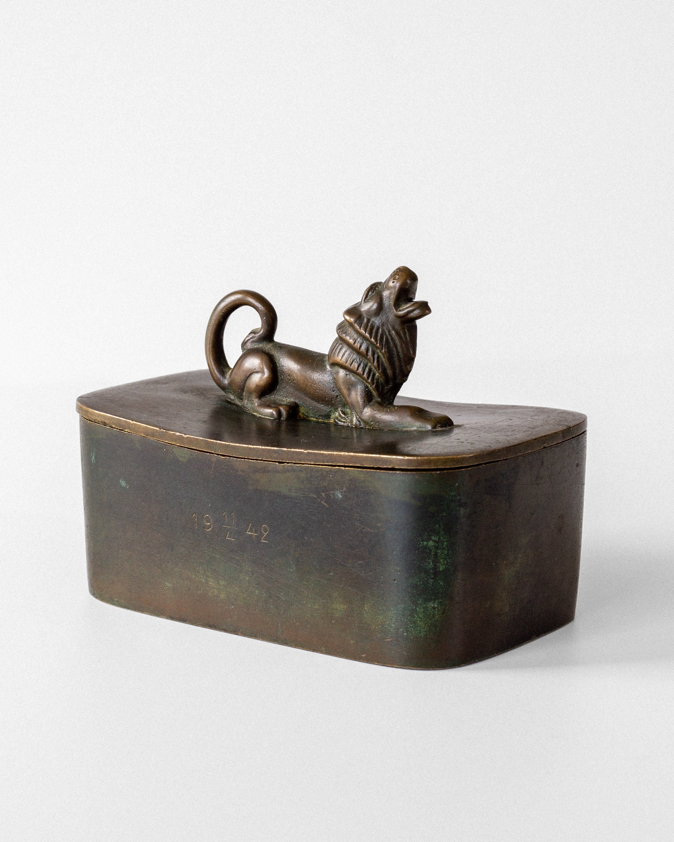 Art Deco Bronze Box with Lion Sculpture