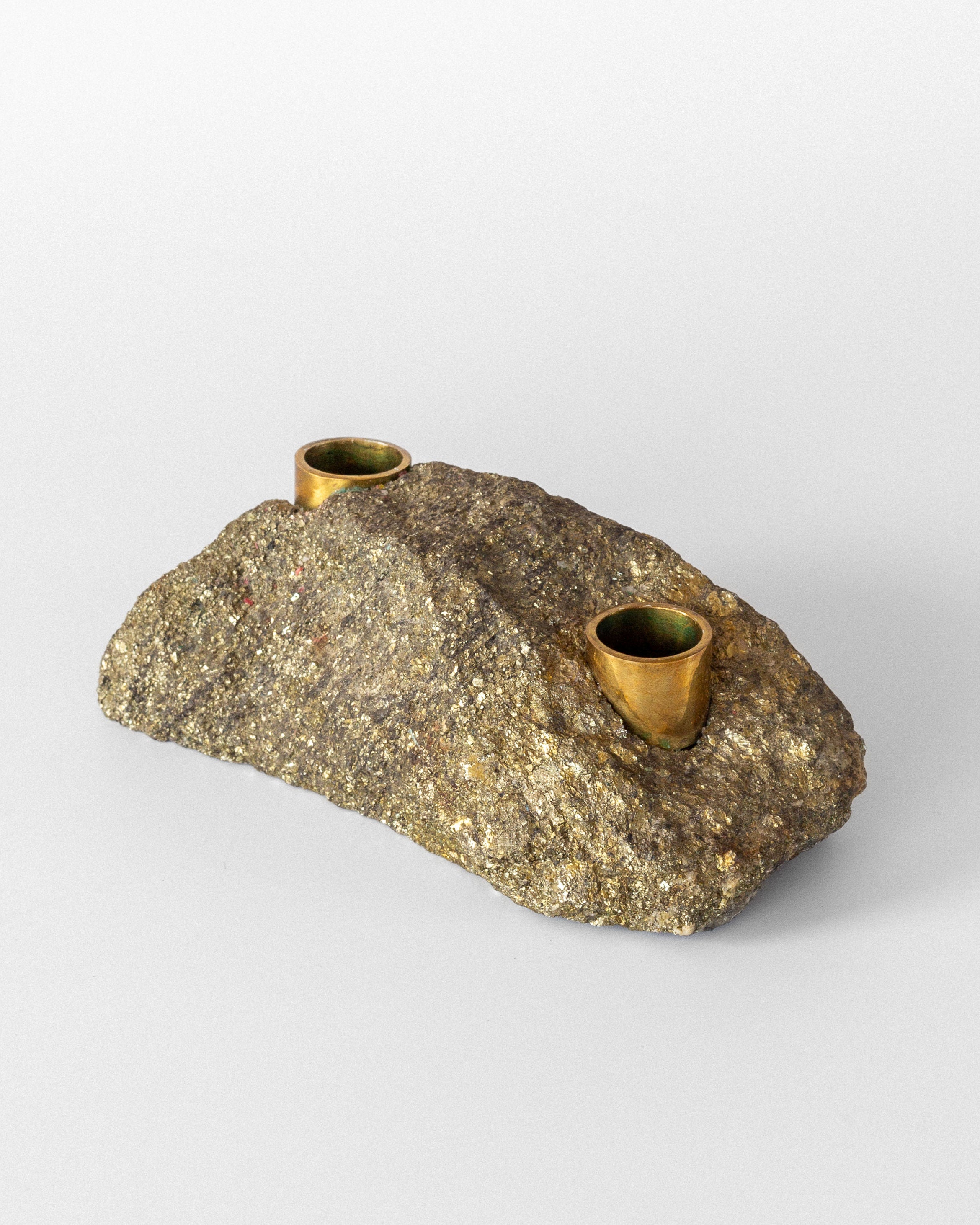 Brutalist Stone and Brass Candleholder, 1970s