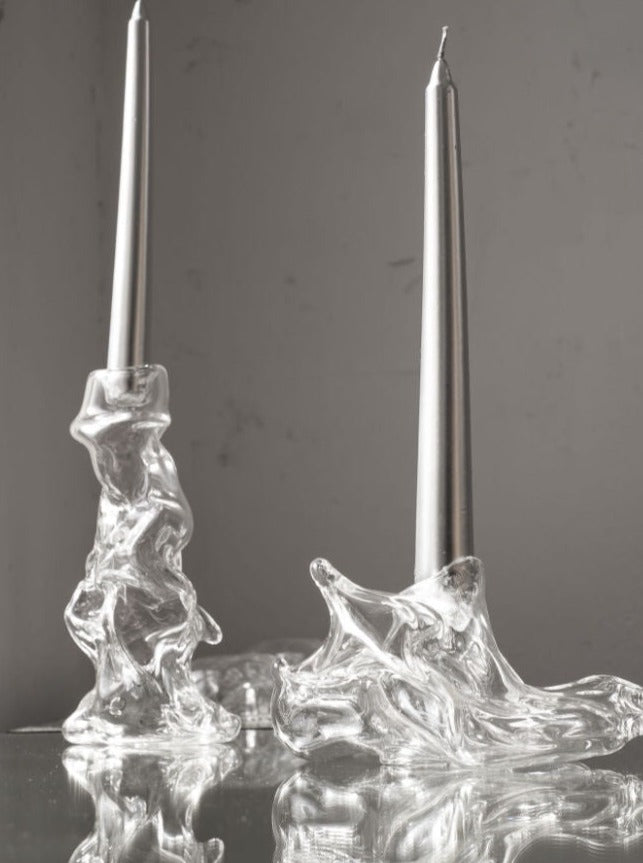 Transparent Melted Candelabros with twisted design and elegant glass material