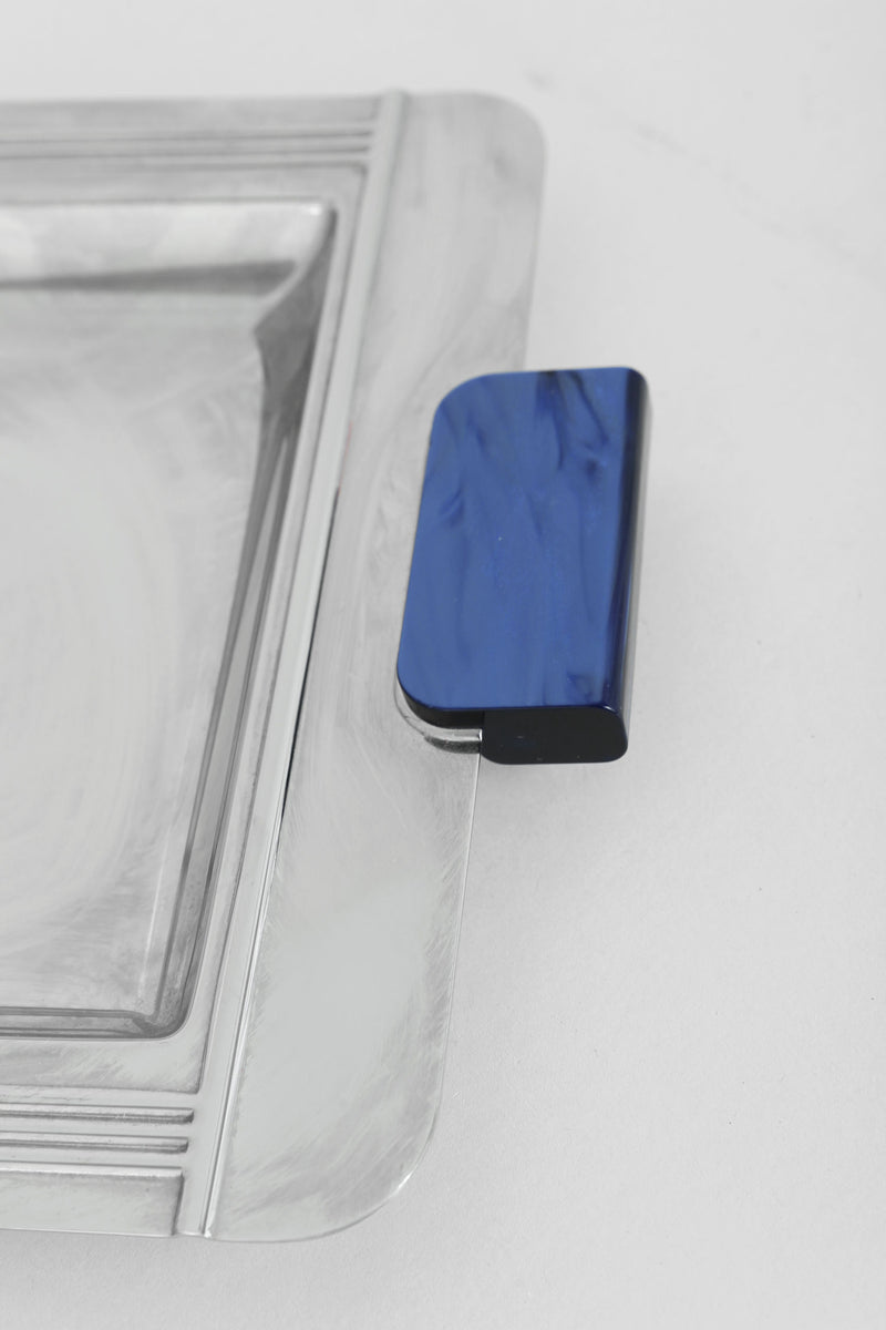 Art Deco Couzon tray detail showing blue reflective surface