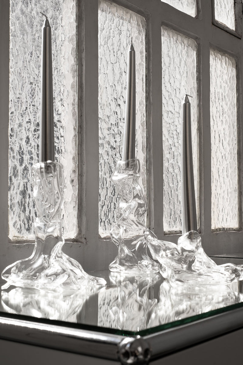 Gorgeous Transparent Melted Candelabros with unique melted look and stunning glass texture