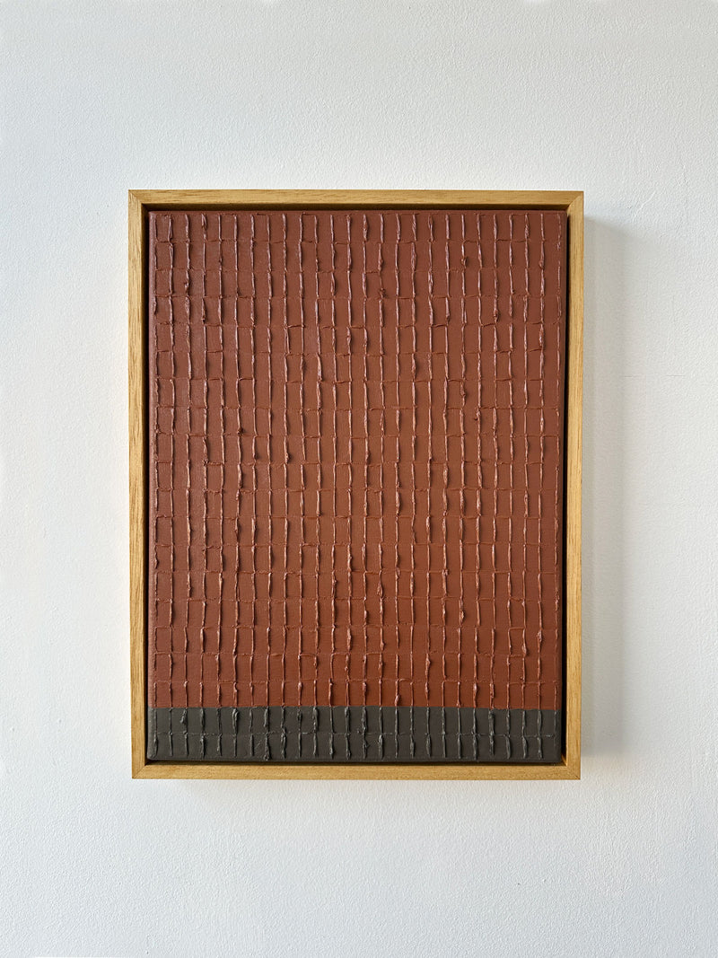 Framed terracotta and olive textured oil painting by Roi Elmaliah