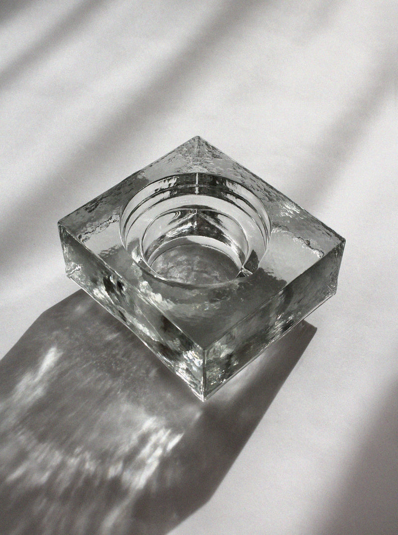 Massive ice glass ashtray bowl showing interior depth and texture
