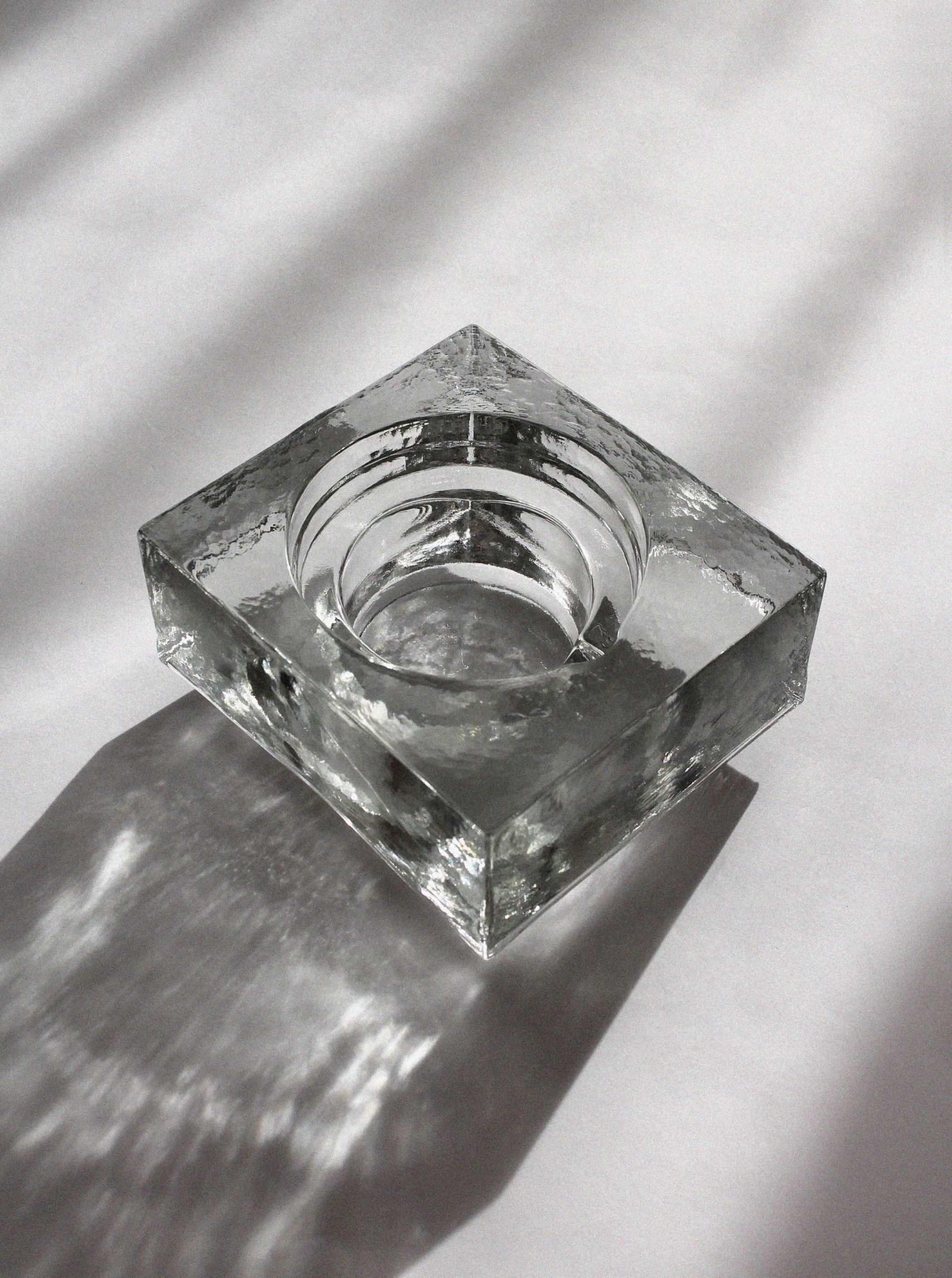 Massive ice glass ashtray bowl showing interior depth and texture
