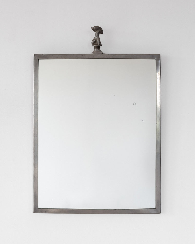 1930s Swedish Art Deco pewter mirror with decorative finial