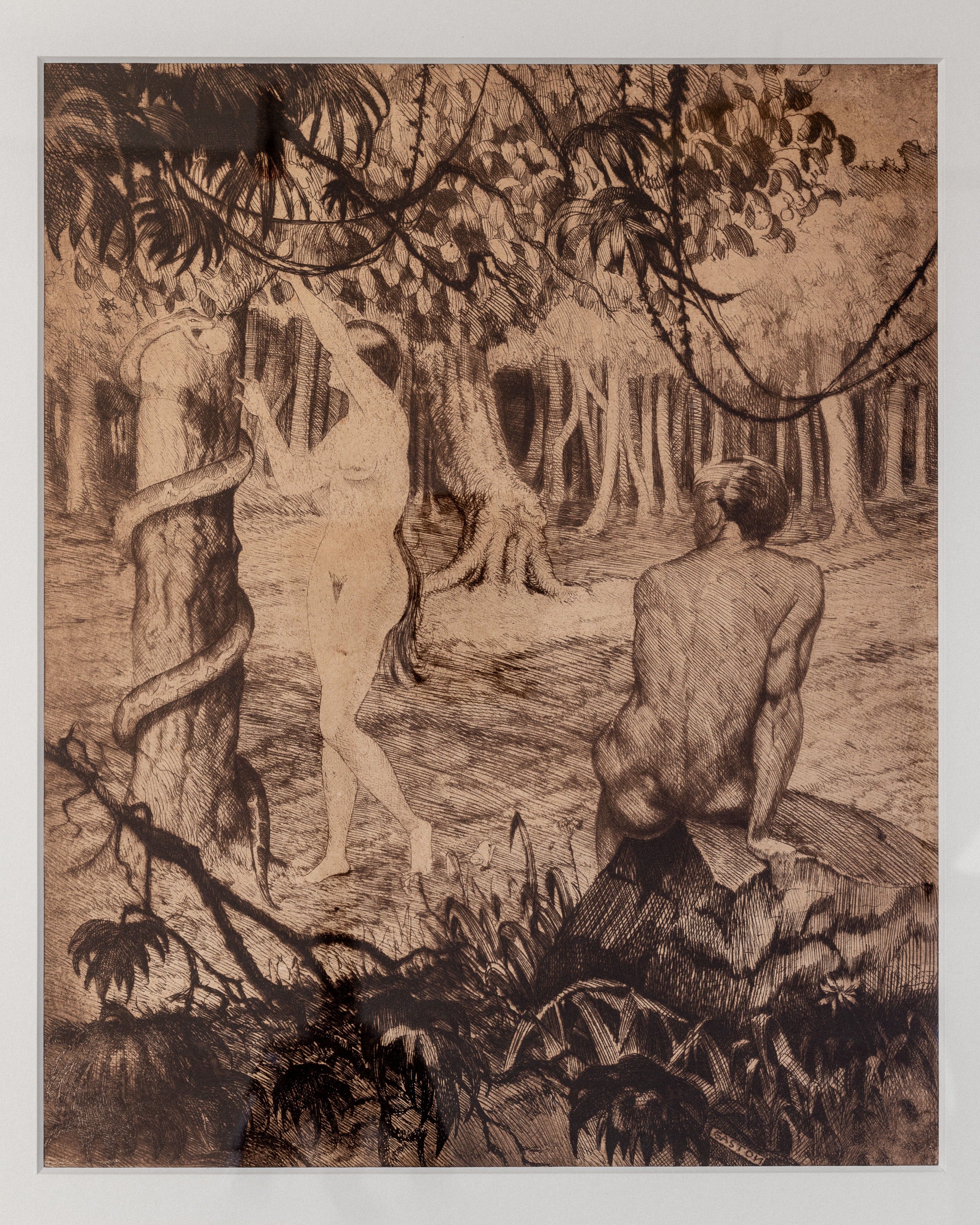 Adam & Eve - Original Etching by Gaston Smidt, 1900s