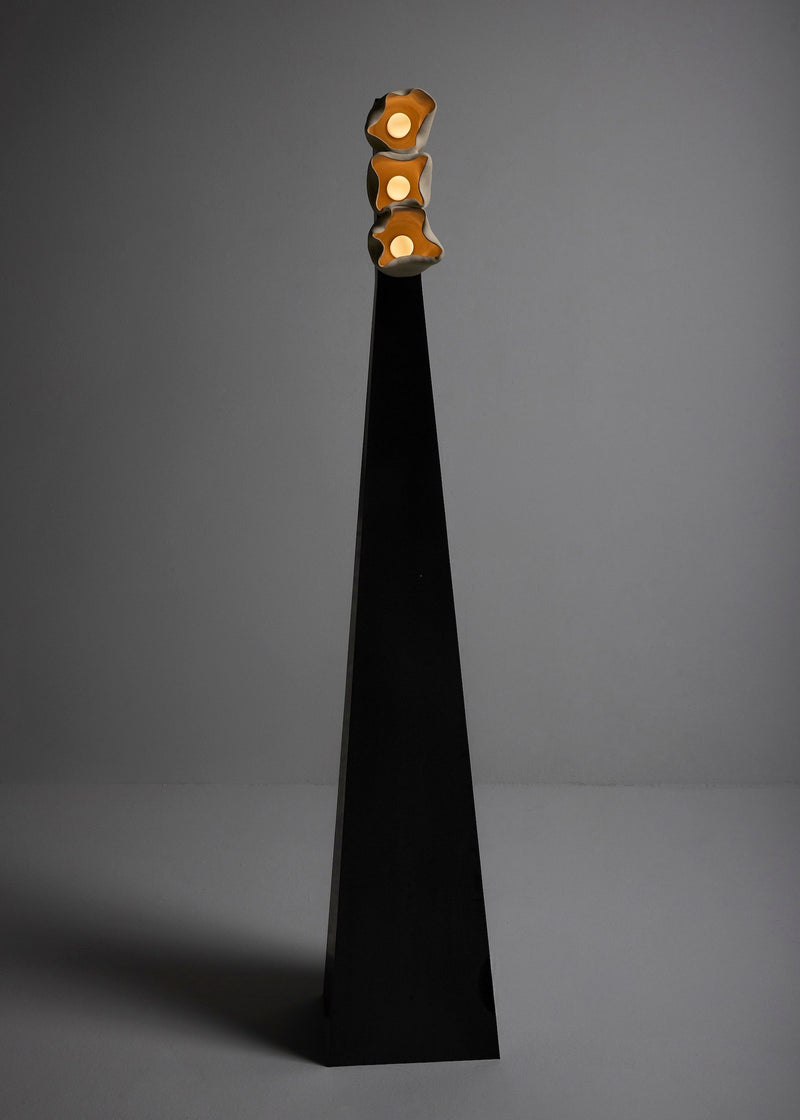 Vessels Scarlet floor lamp with amber glass shades on black base