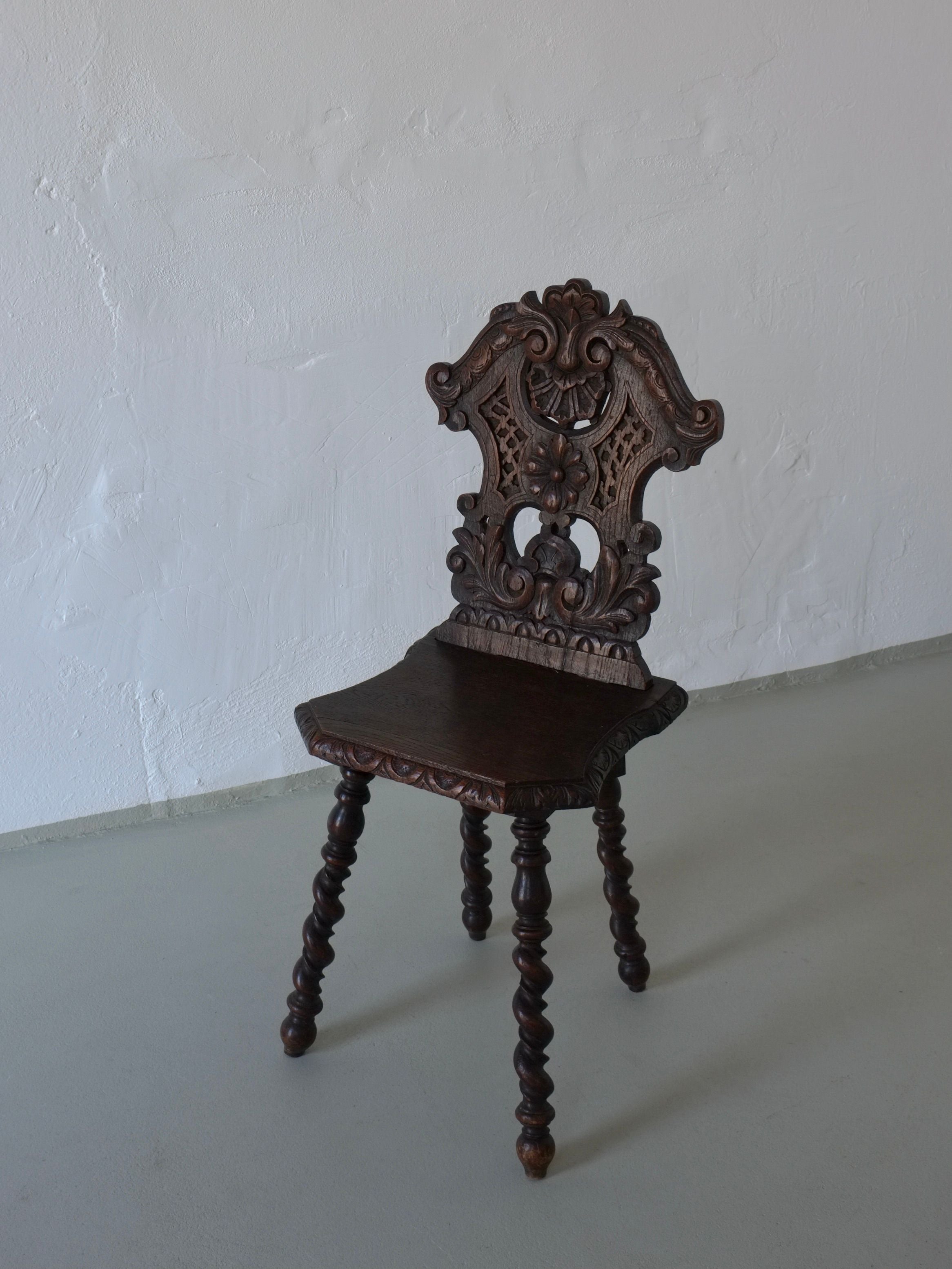 Hand-Carved Dark Oak Chair, 1900s