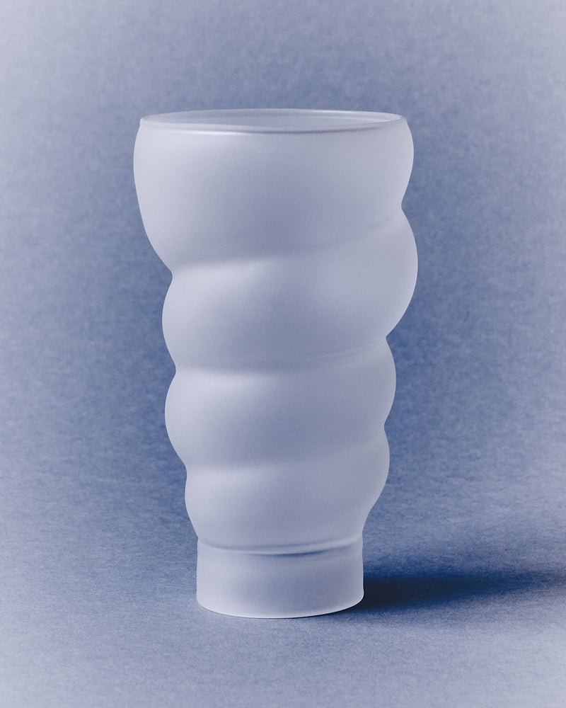 Paguro satin frosted glass water tumbler with sculptural ridged form