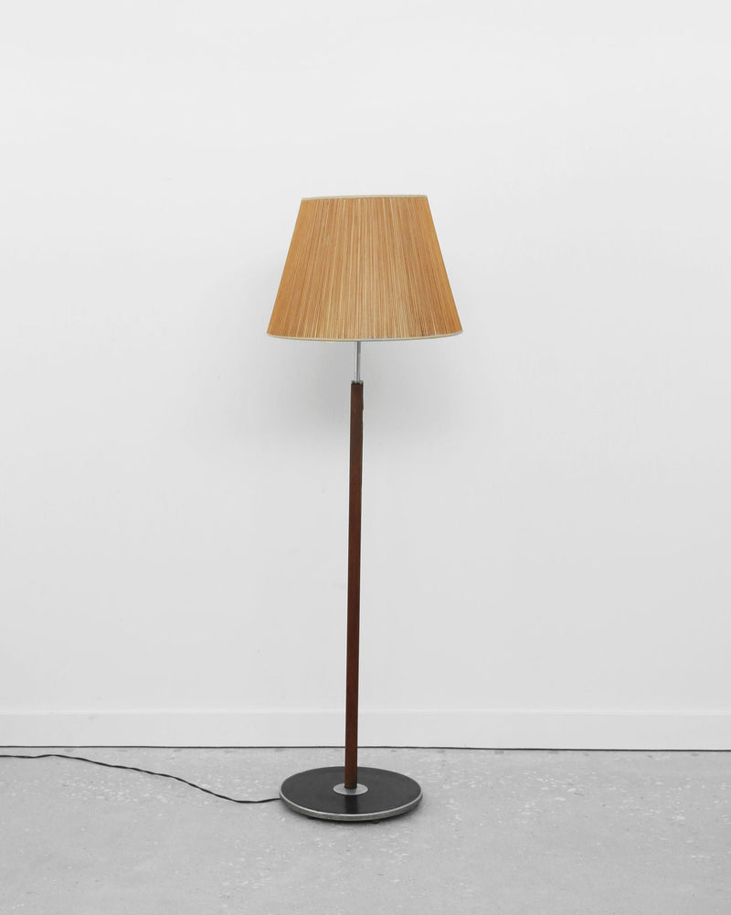 Mid-century floor lamp with walnut stem and pleated shade