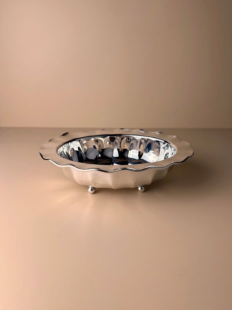  Vintage Italian bowl with silver plating, showcasing the timeless mid century craftsmanship