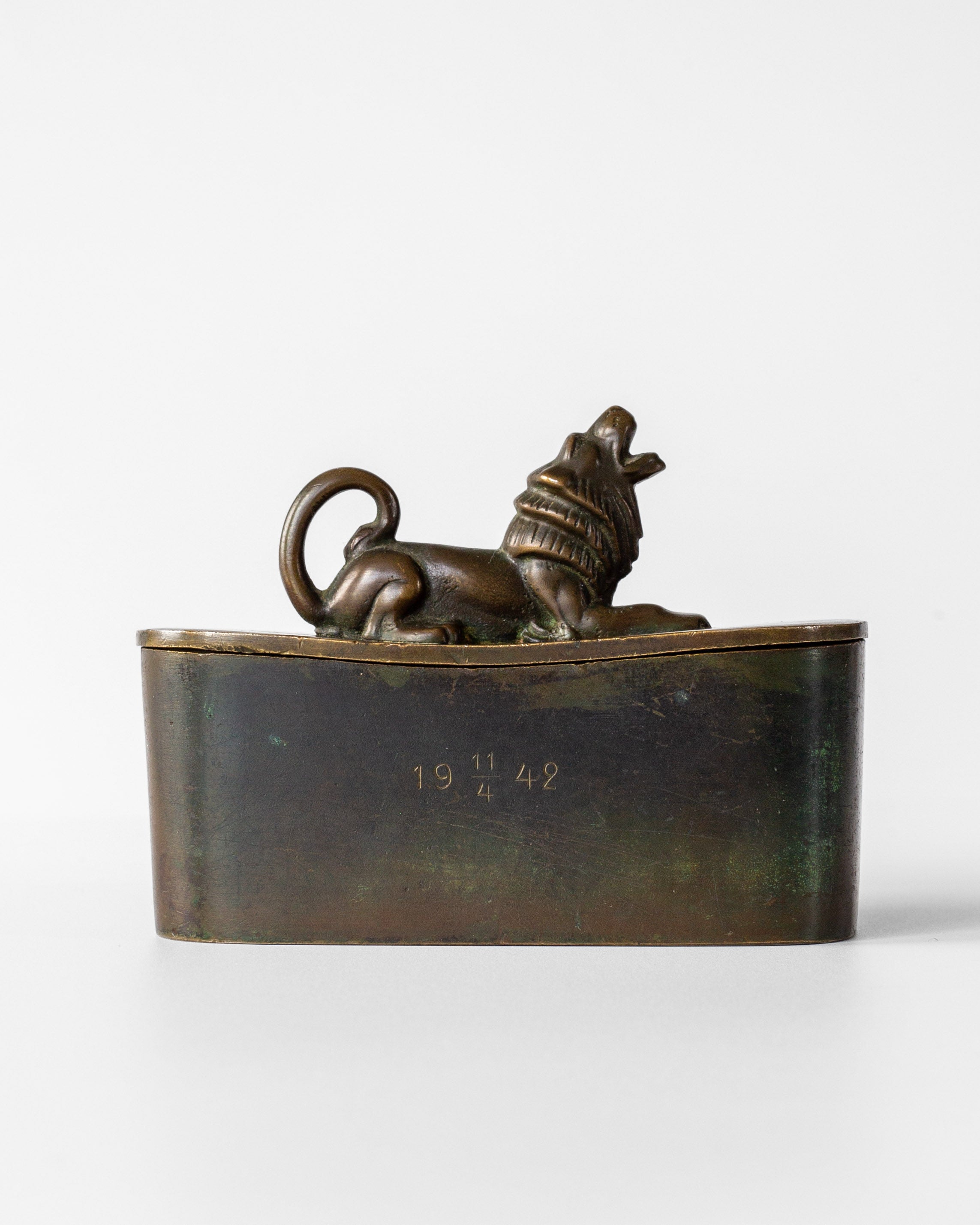 Art Deco Bronze Box with Lion Sculpture