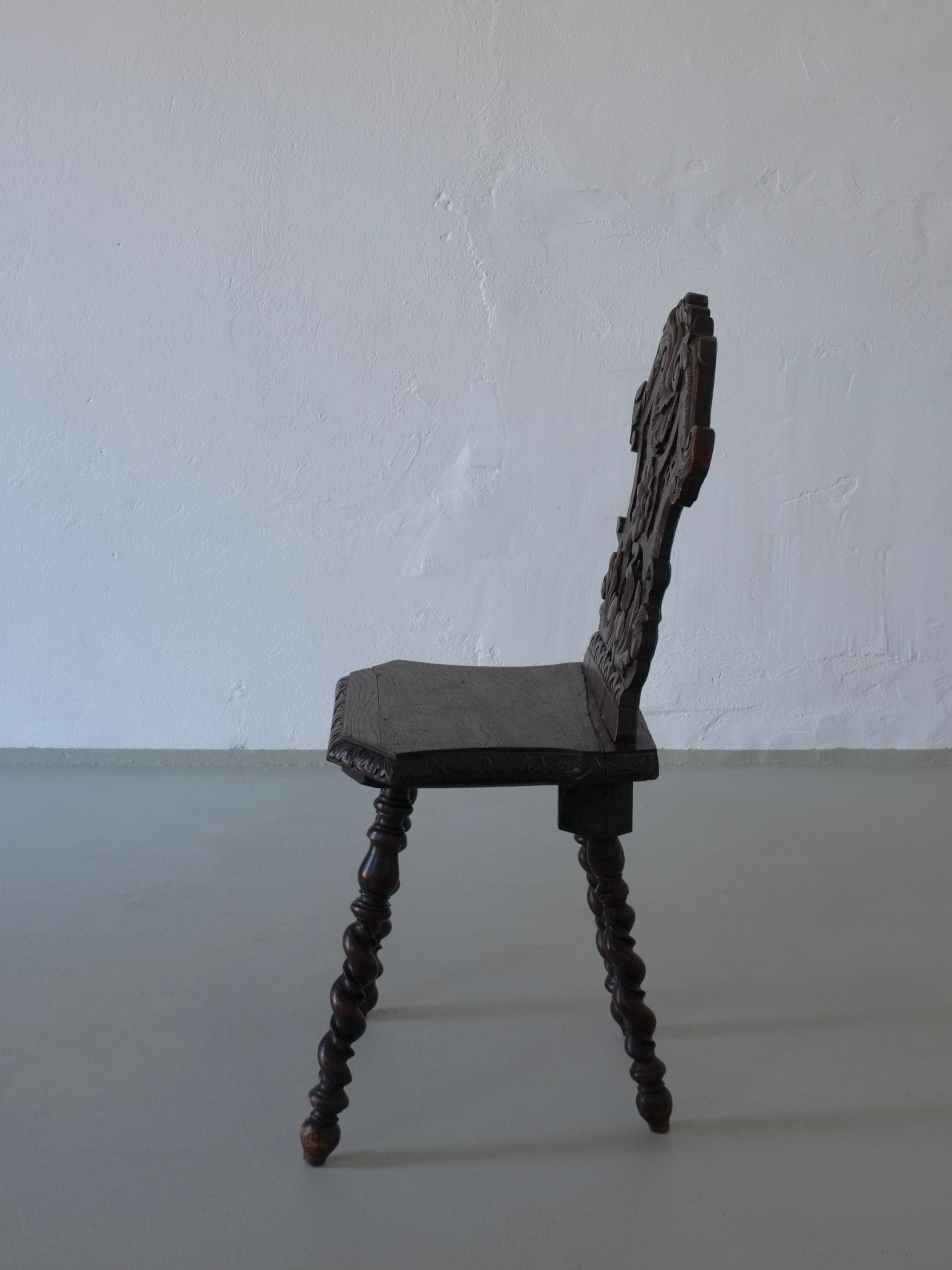 Hand-Carved Dark Oak Chair, 1900s