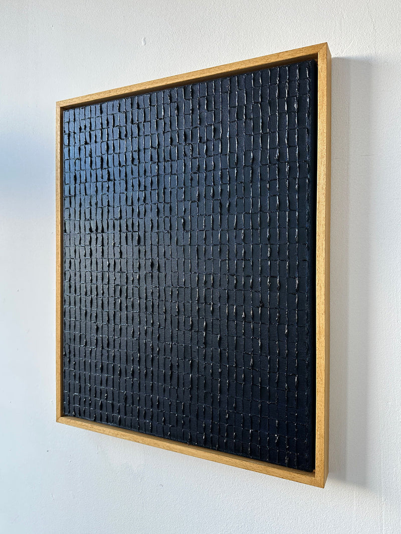 Textured navy blue geometric painting detail by Roi Elmaliah