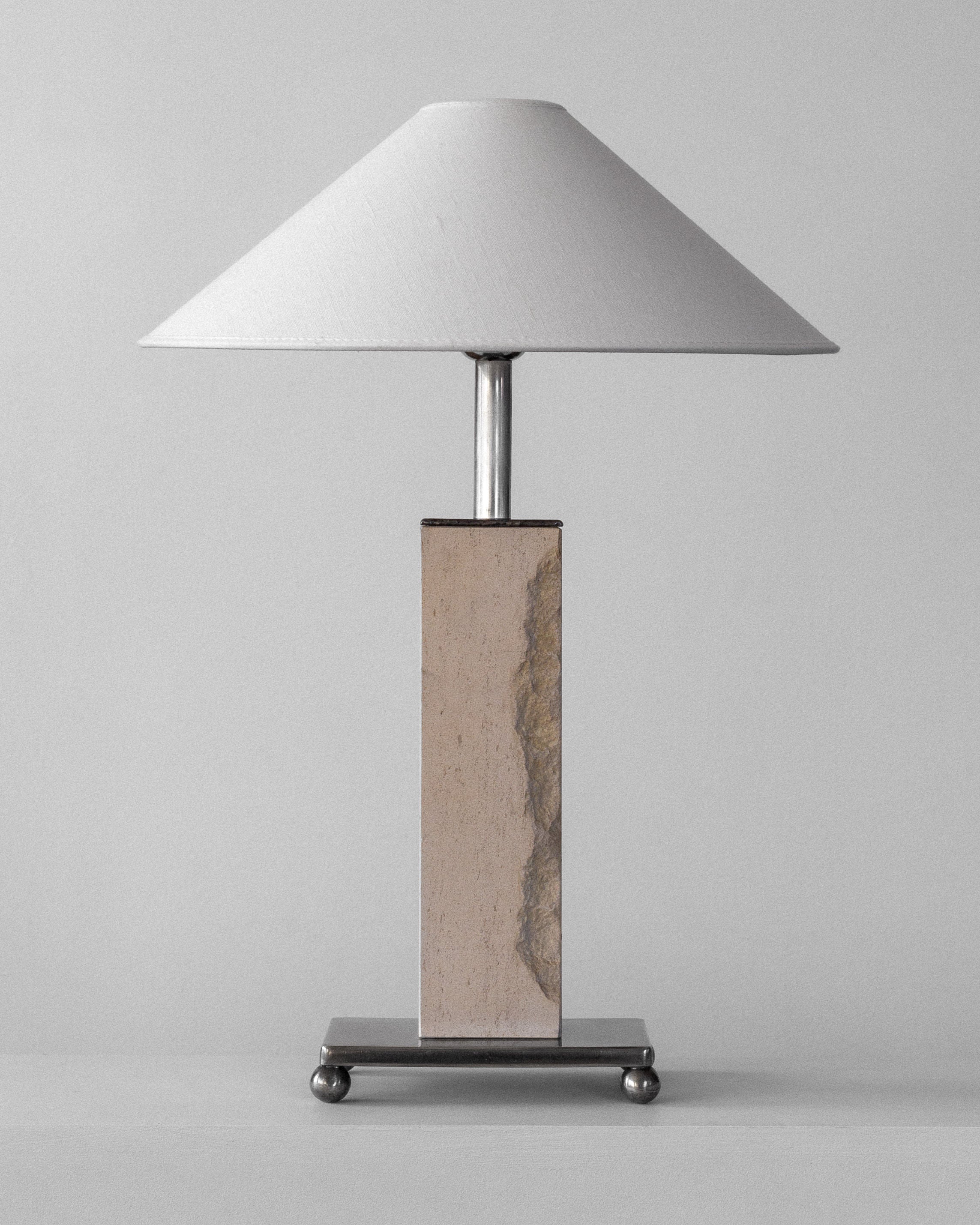 Modernist Travertine and Metal Table Lamp