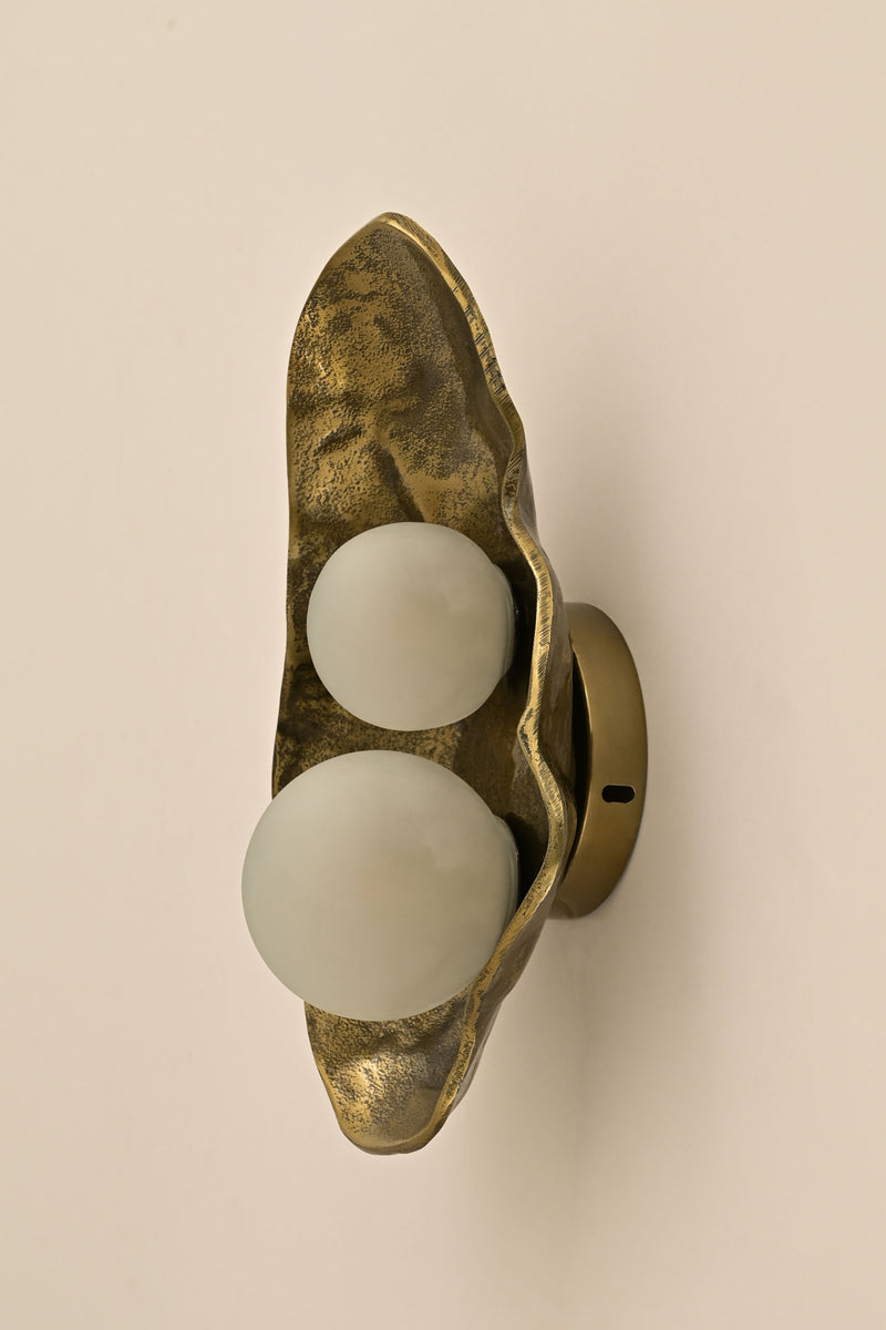 Celestial Tears wall light brass finish with dual frosted globes