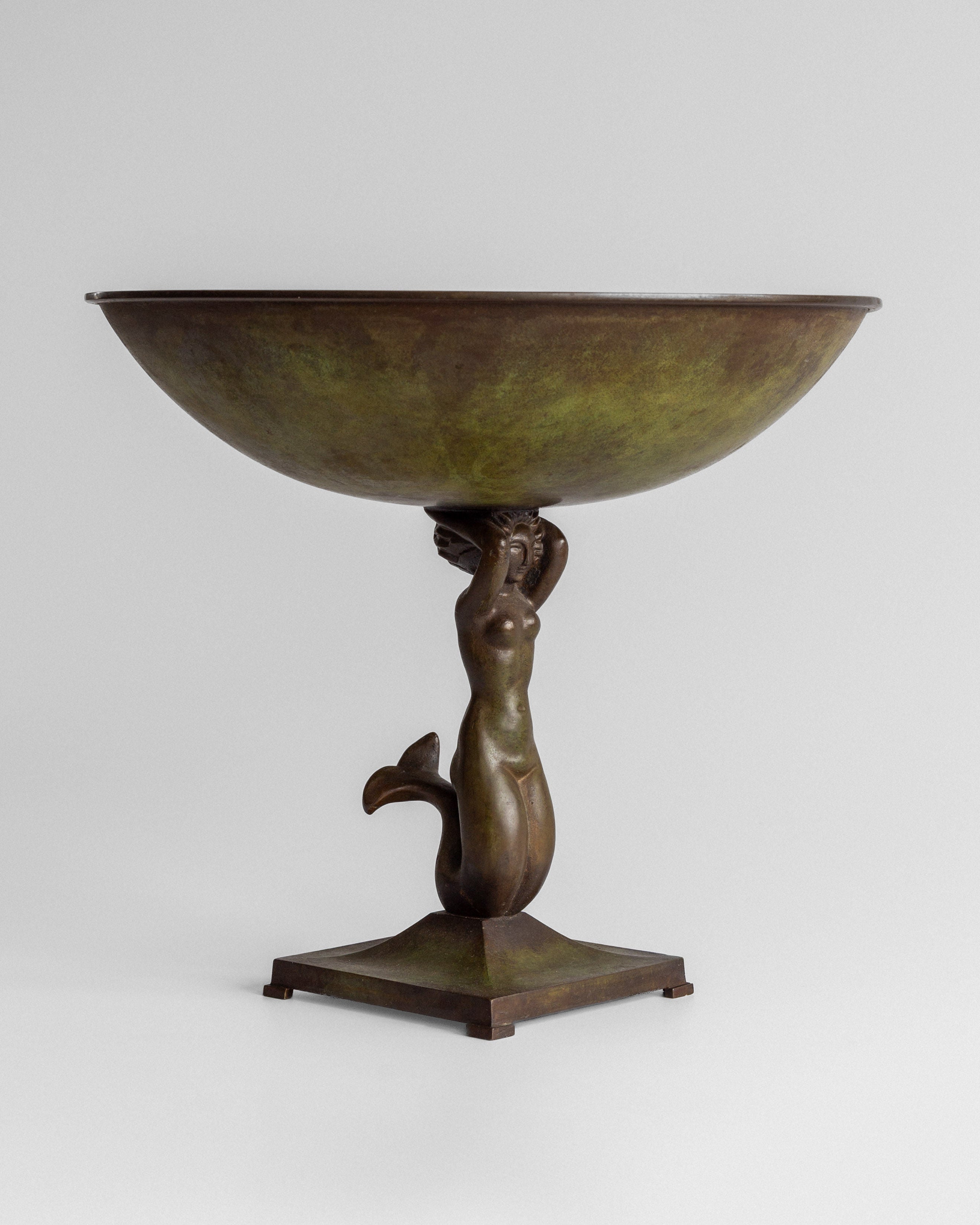 Swedish Art Deco Bronze Bowl with Mermaid, 1930s