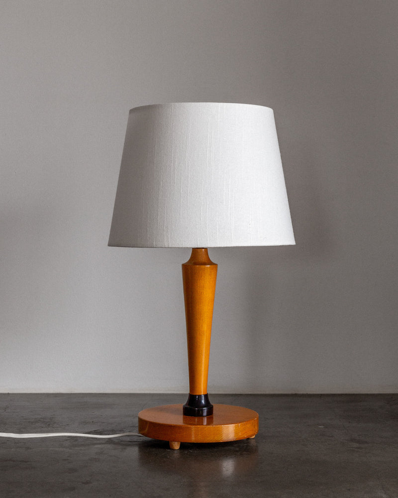 1930s Swedish birch table lamp with white fabric shade