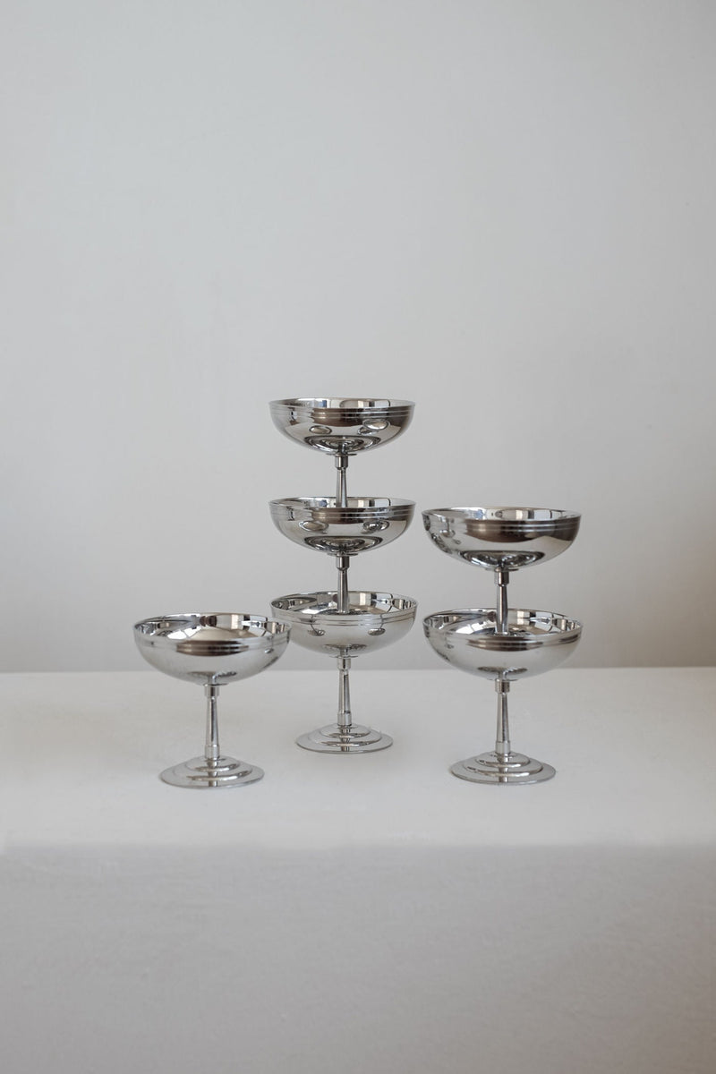 Set of 6 metallic silver ice coupes with reflective finish