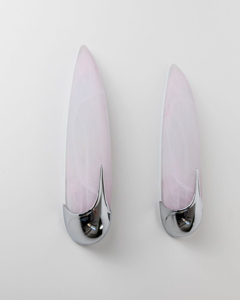 Pair of chrome and pink glass wall lamps by Ideaarte Spain