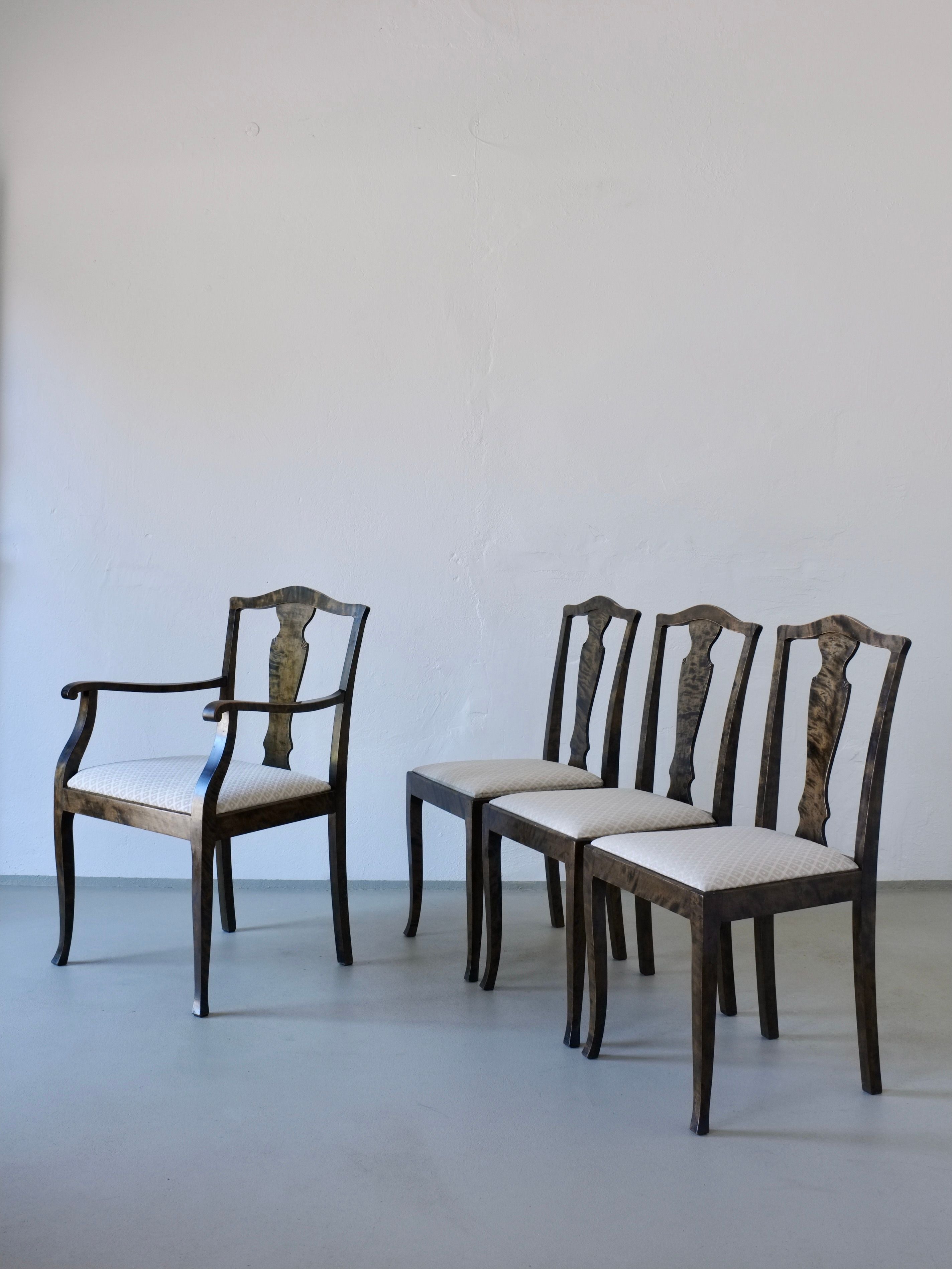 Swedish Grace Satin Birch Dining Chairs, Set of 6, 1920s