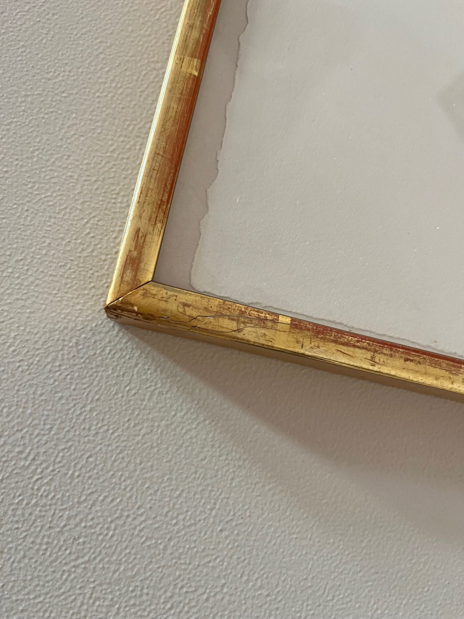 Weathered gold frame corner detail of Fautrier nude drawing