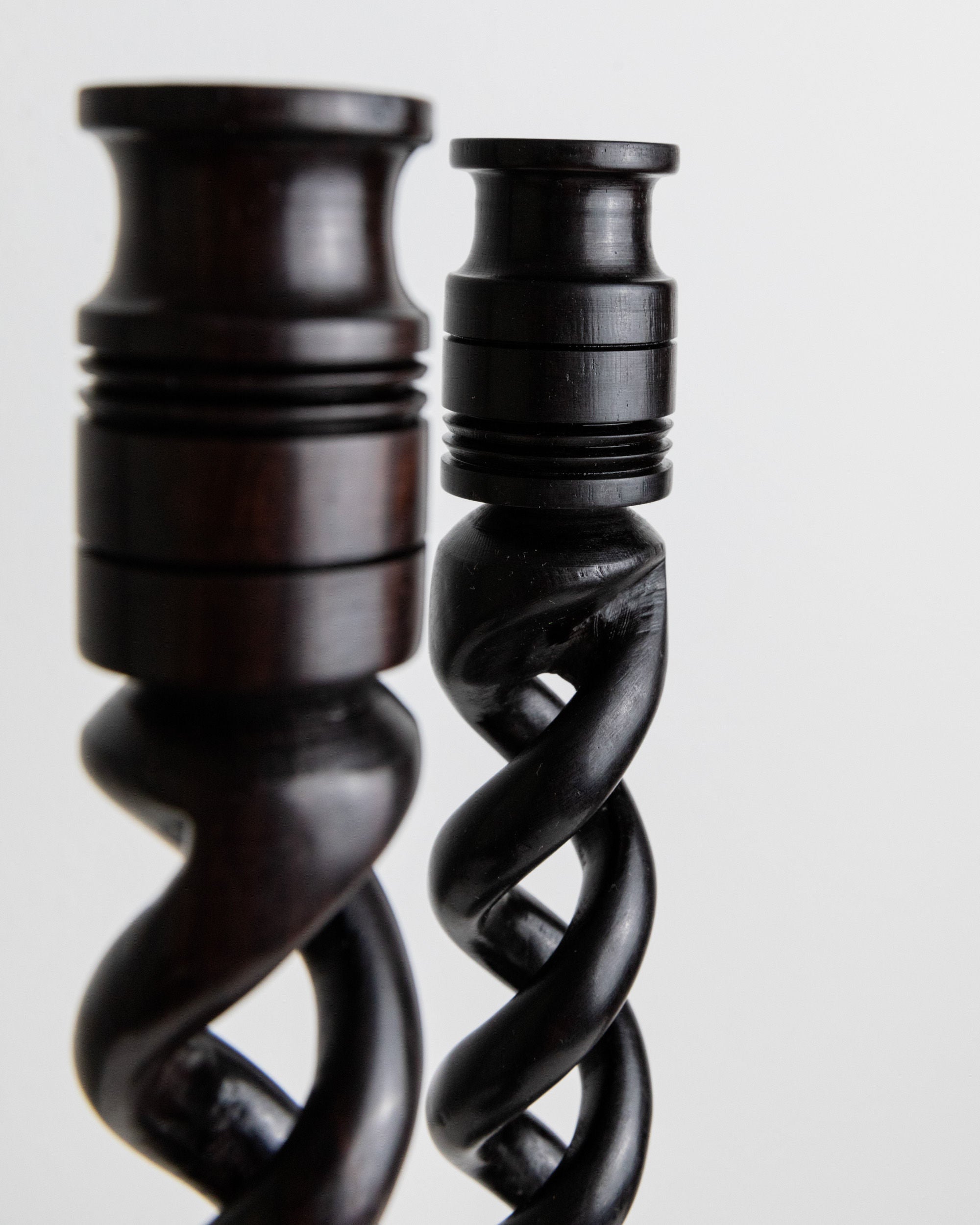 Set of 2 Candle Holders in Dark Wood, Italy 1970s