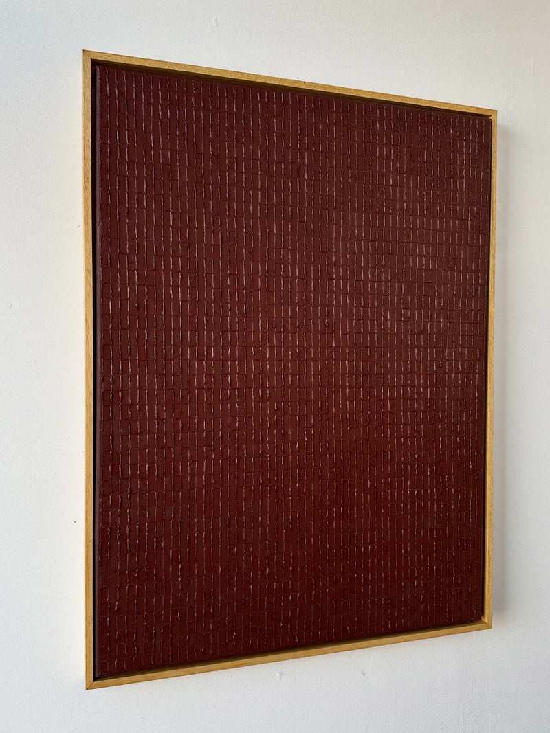 Textured wine burgundy oil painting with grid pattern by Roi Elmaliah