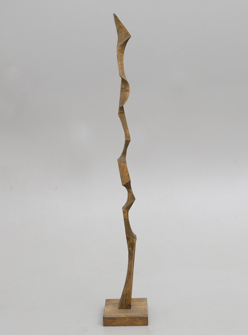 Tall biomorphic wooden sculpture with angular zigzag form by Holmqvist