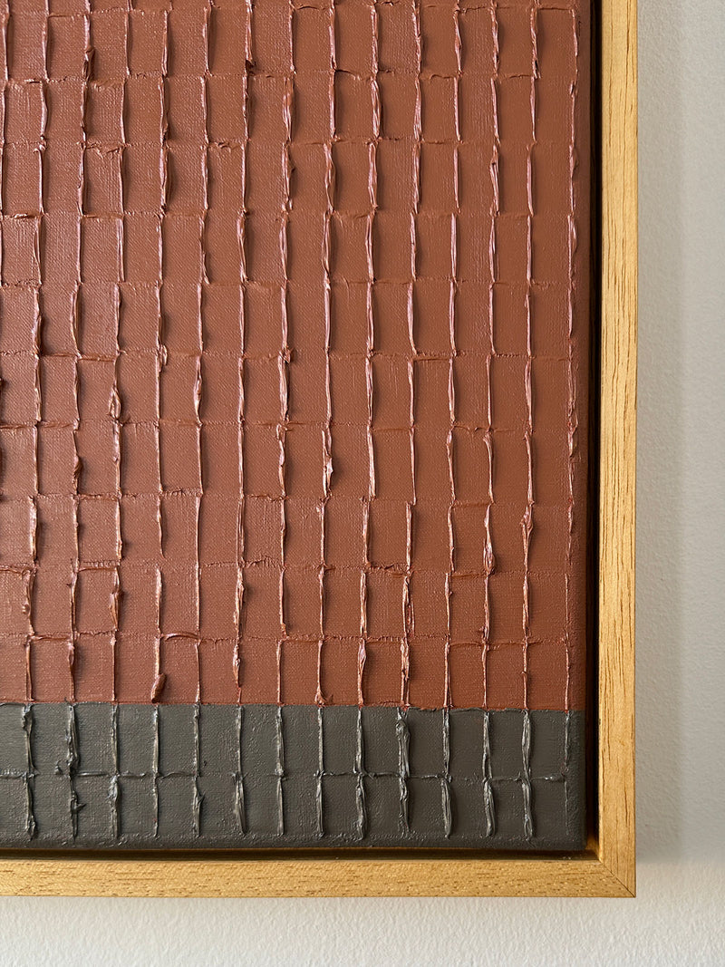 Textured terracotta oil painting detail with grid pattern