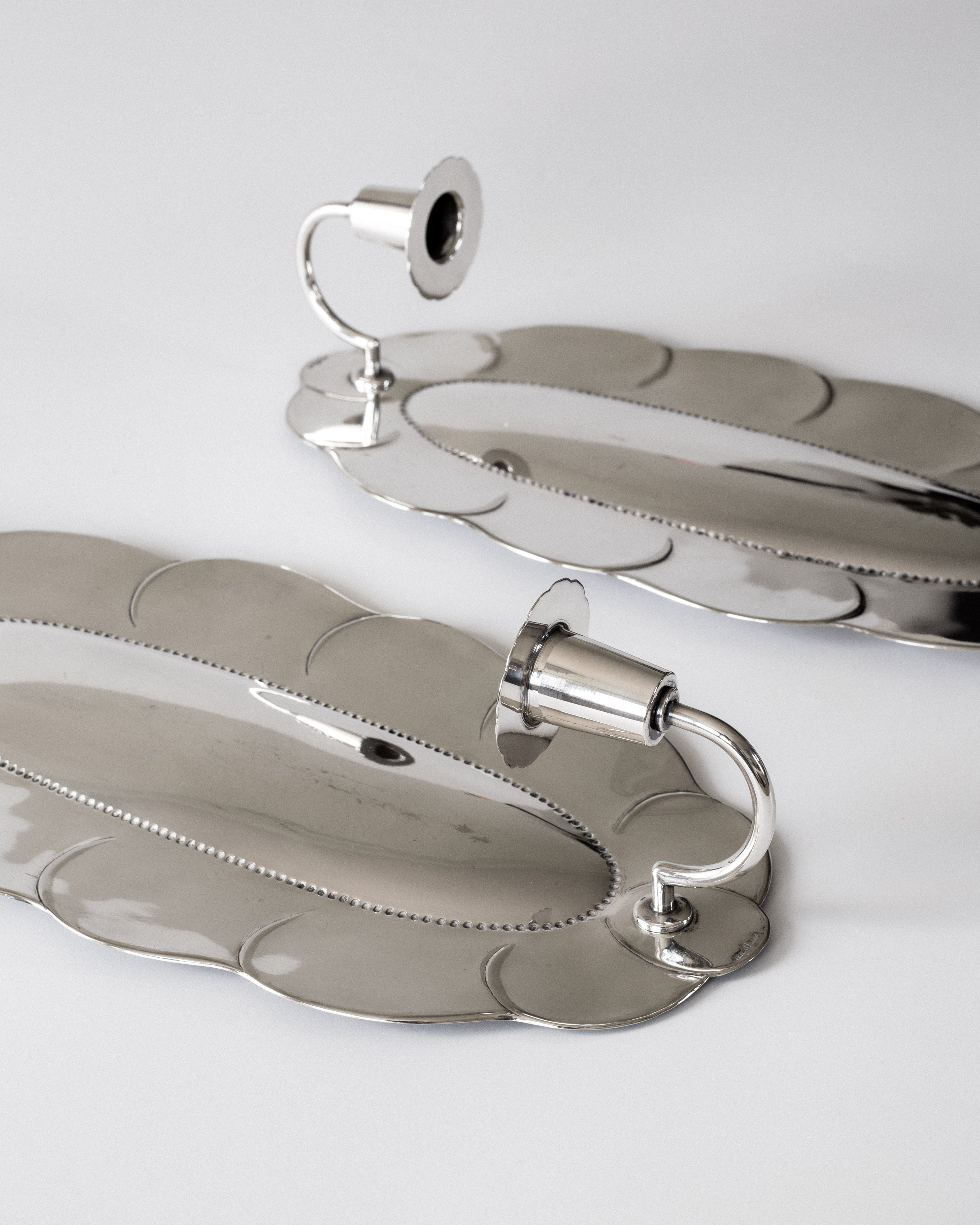 Scalloped Shell Silver Wall Candle Sconces, 1930s