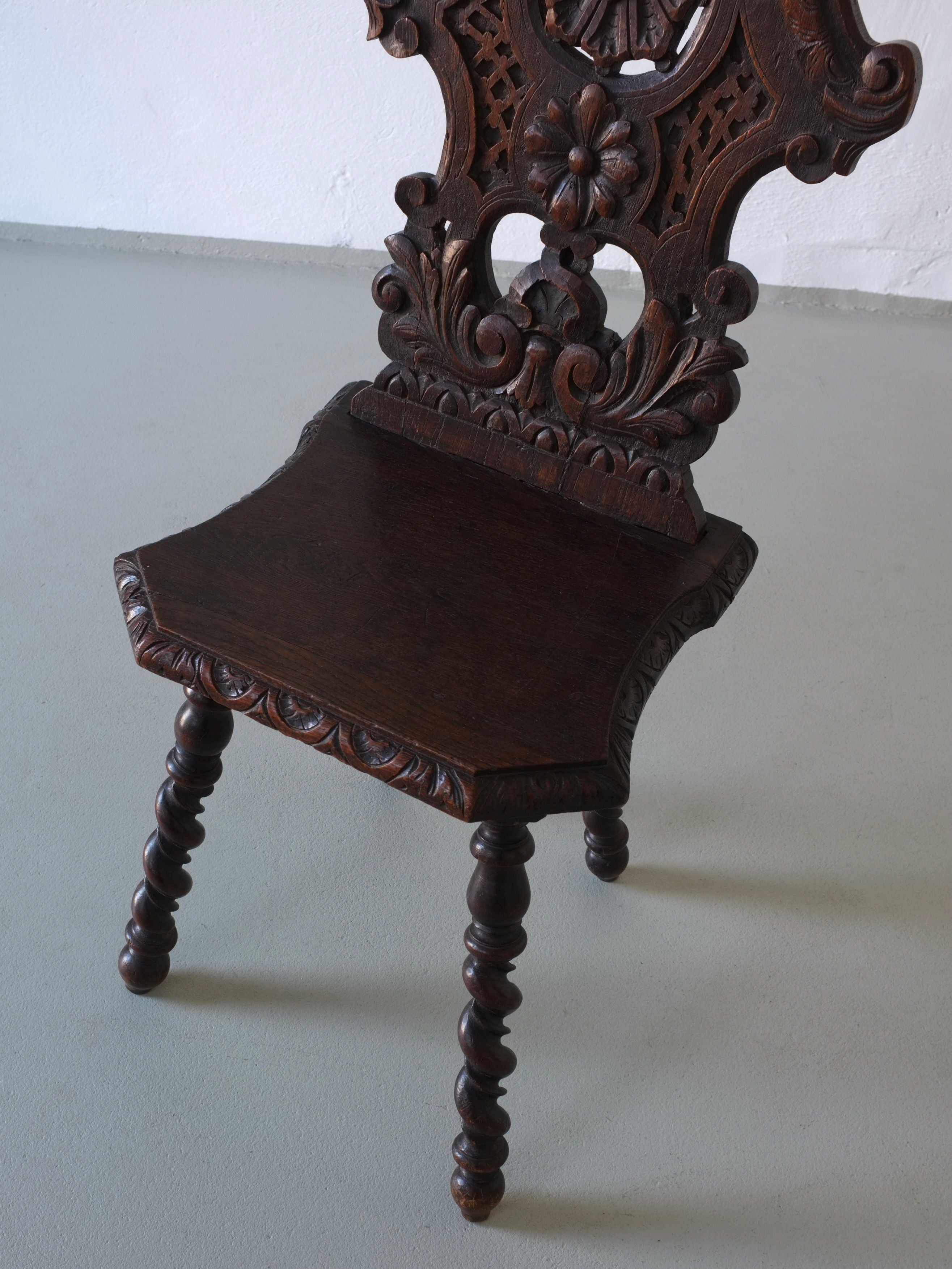 Hand-Carved Dark Oak Chair, 1900s