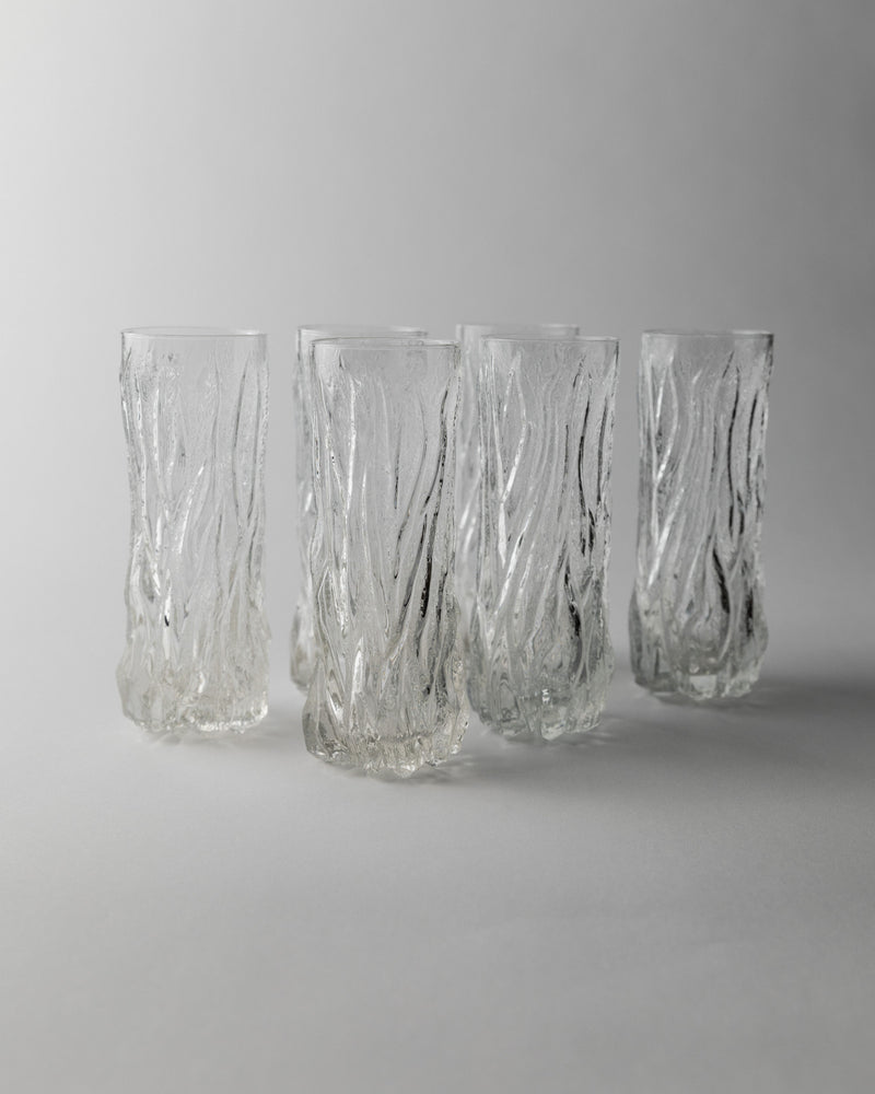 Set of 6 crystal drinking glasses with cut pattern, Italy 1970s