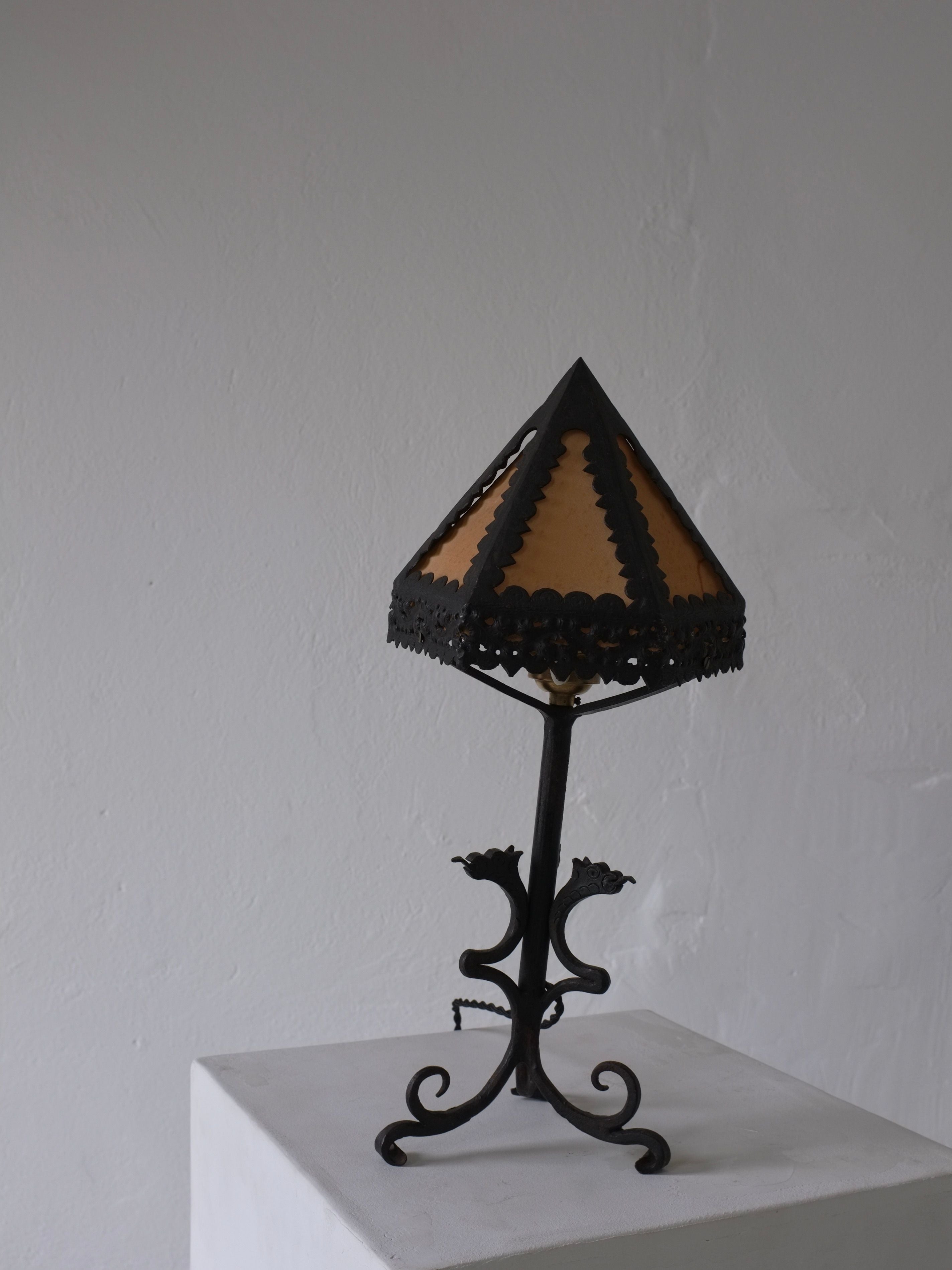 Wrought Iron Dragon Table Lamp, Italy 1910s