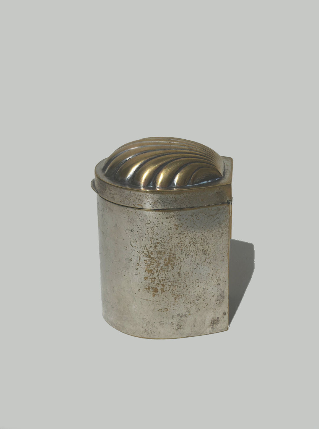 Shell patina brass box with ribbed dome lid and weathered finish