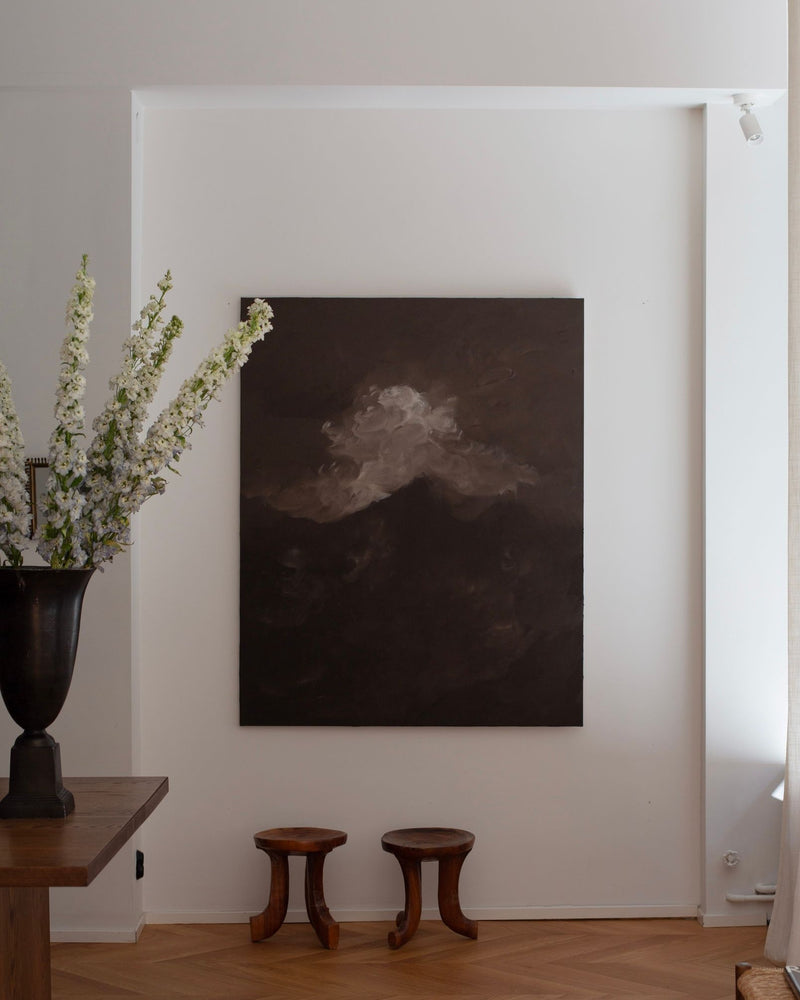Lifted Silence abstract landscape painting in minimalist interior