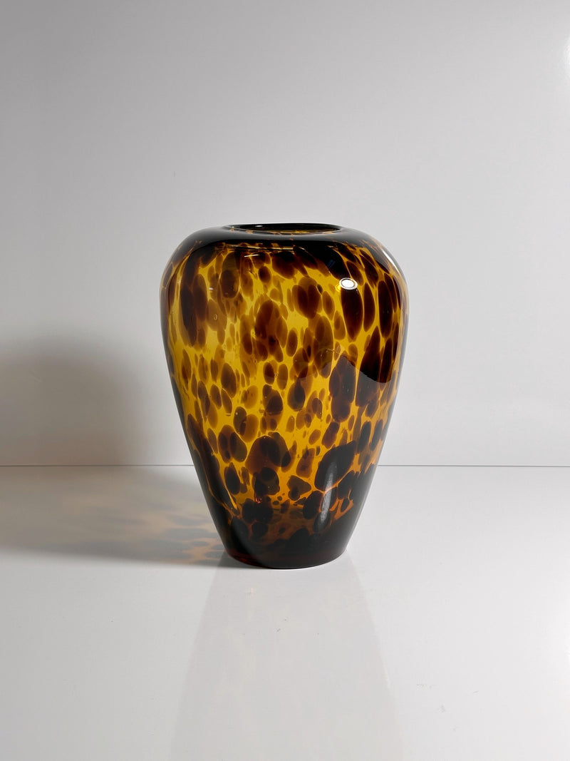 Vintage tortoise Murano glass vase with amber spotted pattern, 1960s