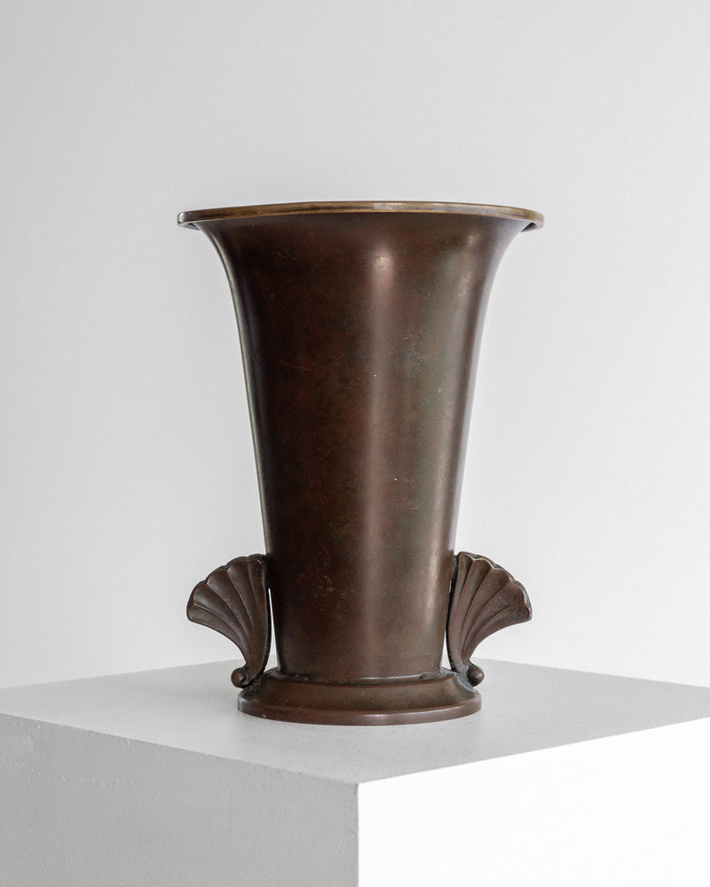 Danish Art Deco bronze vase with shell handles, 1930s