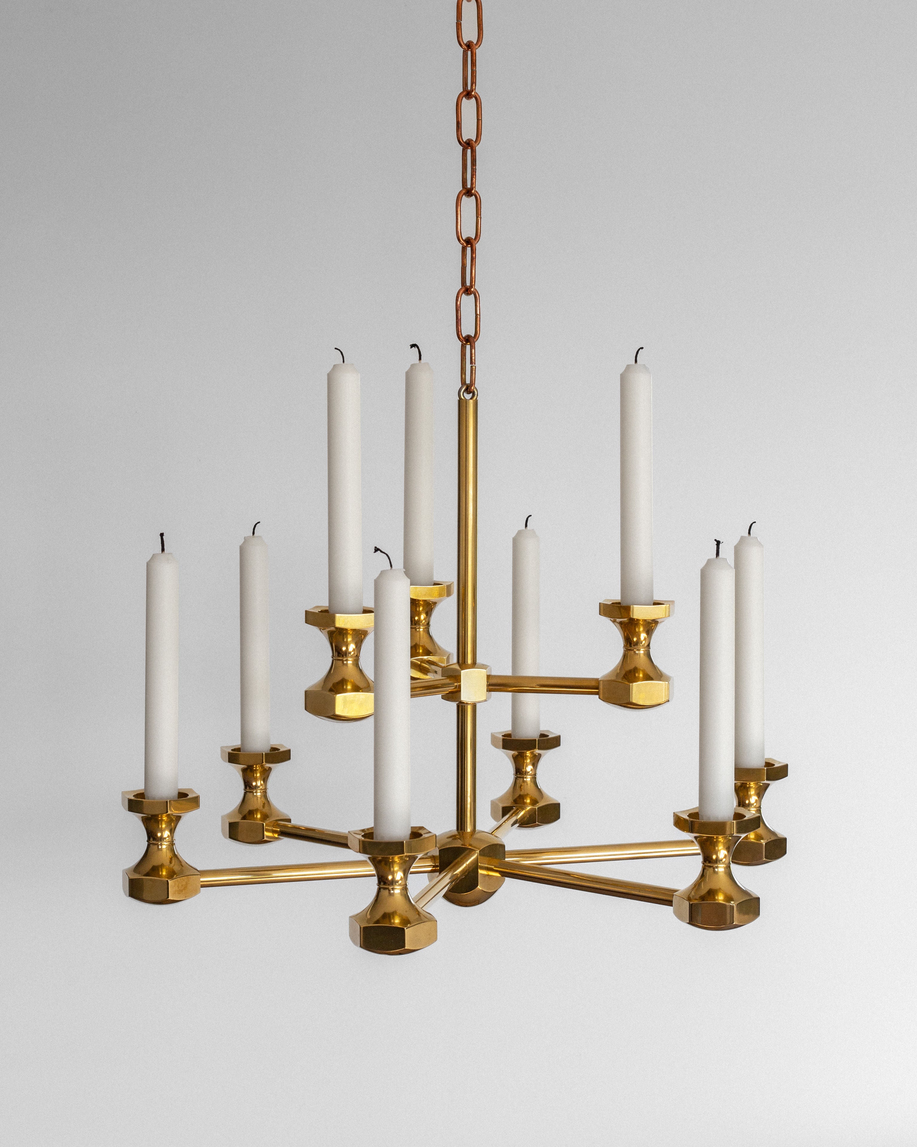 Monumental Brass Candle Chandelier, 1980s
