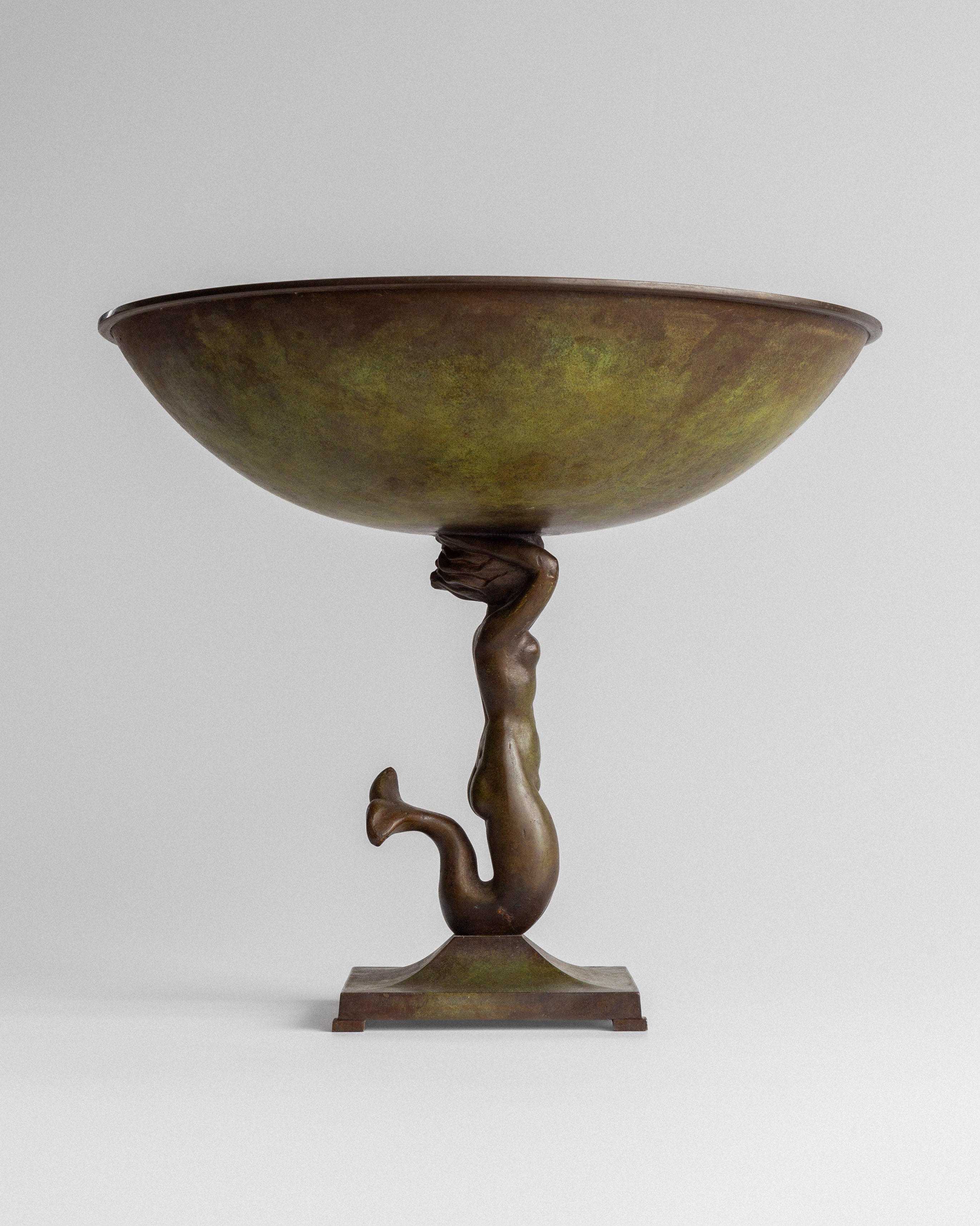 Swedish Art Deco Bronze Bowl with Mermaid, 1930s